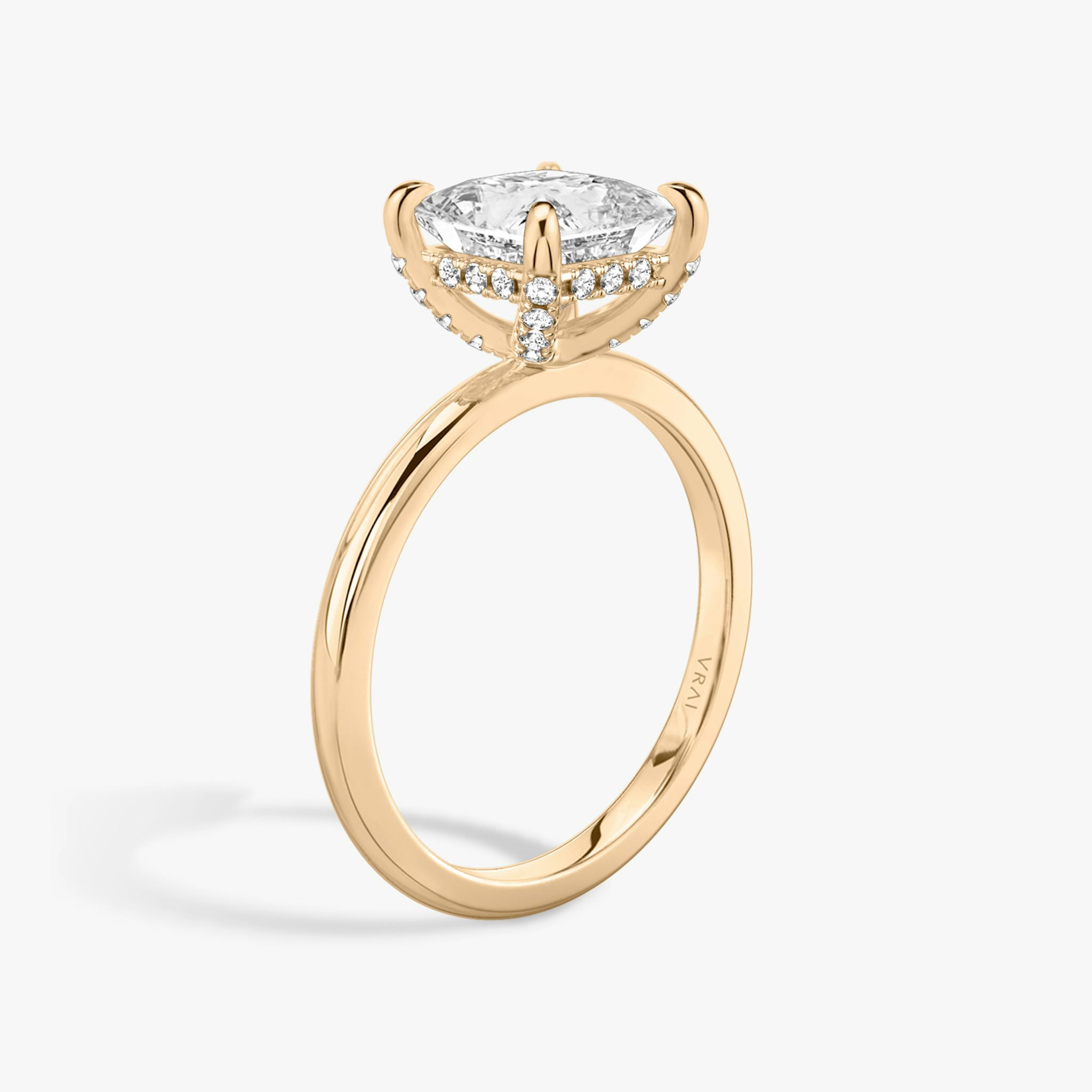 The Classic Hidden Halo | Princess | 14k | Rose Gold | bandAccent: Plain | bandWidth: standard | prongStyle: Pavé | diamondOrientation: vertical | caratWeight: other