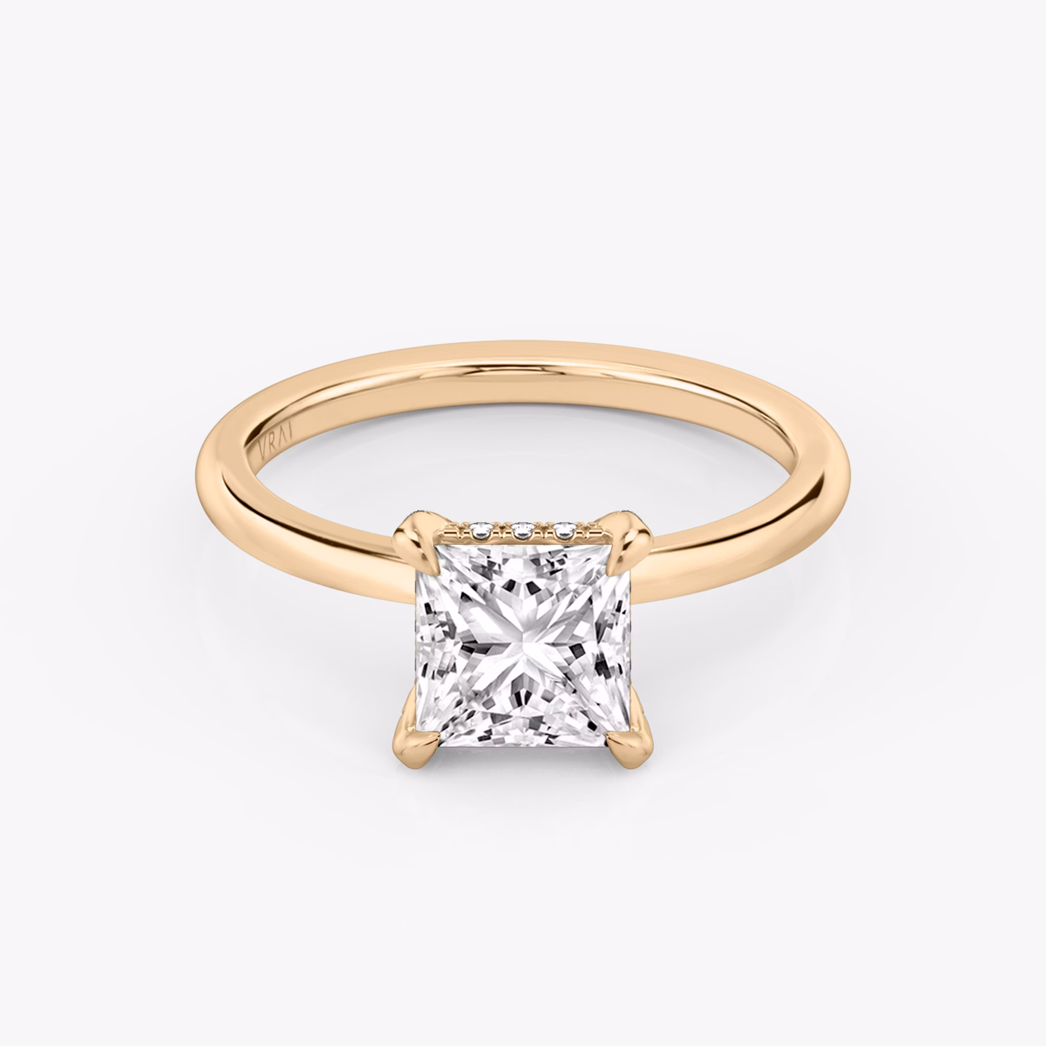 The Classic Hidden Halo | Princess | 14k | Rose Gold | bandAccent: Plain | bandWidth: standard | prongStyle: Pavé | diamondOrientation: vertical | caratWeight: other