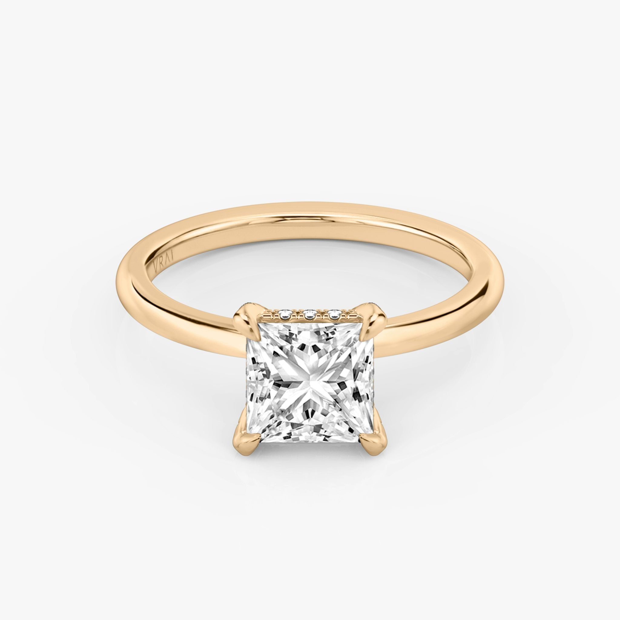 The Classic Hidden Halo | Princess | 14k | Rose Gold | bandAccent: Plain | bandWidth: standard | prongStyle: Pavé | diamondOrientation: vertical | caratWeight: other