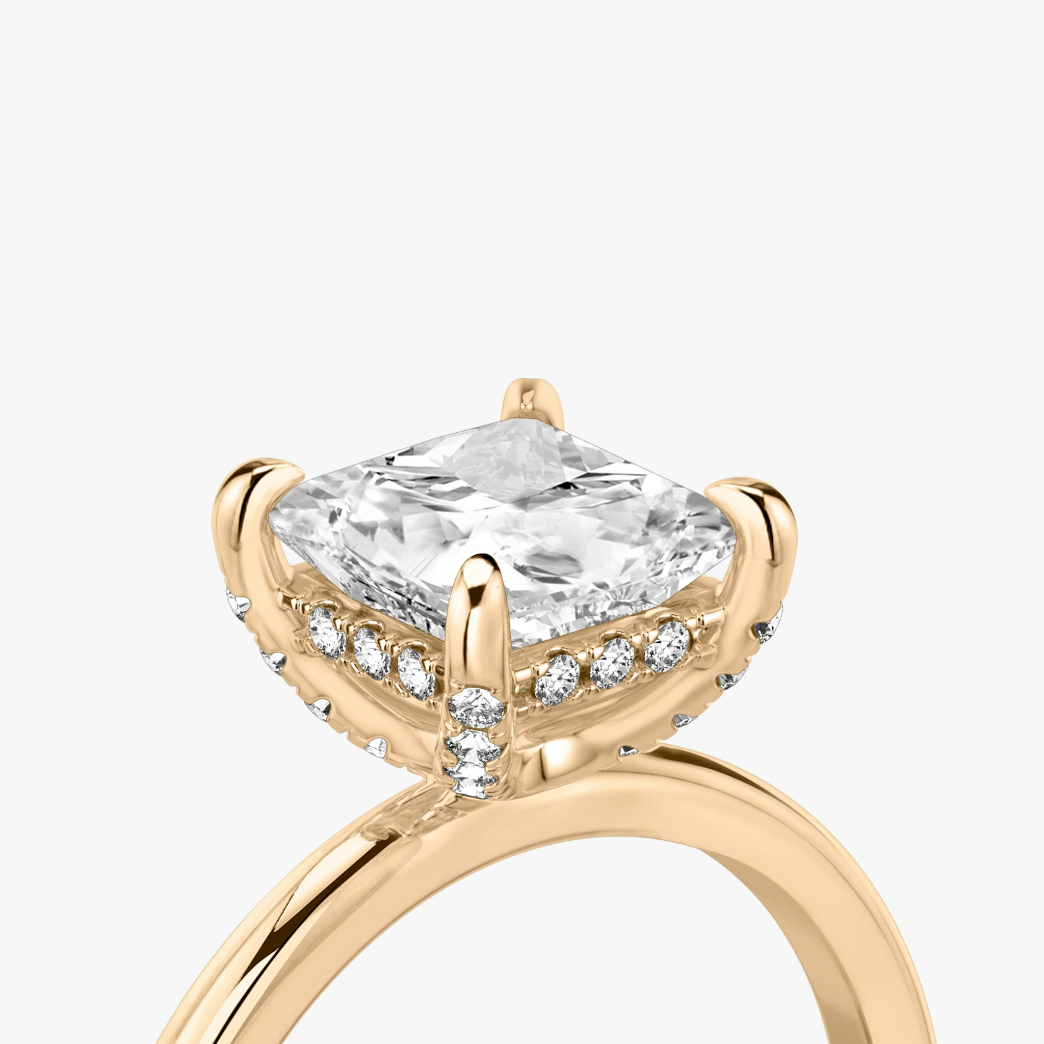 The Classic Hidden Halo | Princess | 14k | Rose Gold | bandAccent: Plain | bandWidth: standard | prongStyle: Pavé | diamondOrientation: vertical | caratWeight: other