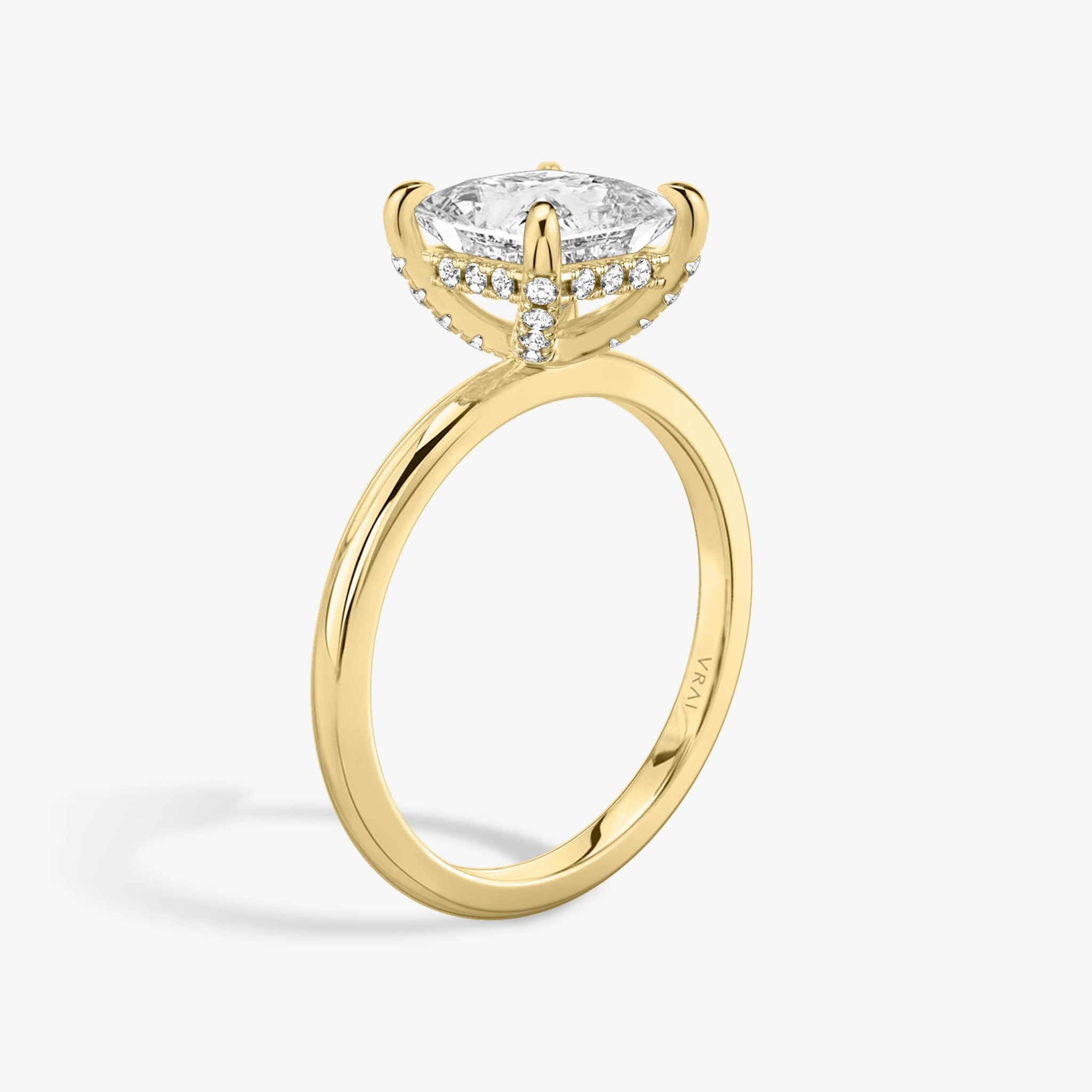 The Classic Hidden Halo | Princess | 18k | Yellow Gold | bandAccent: Plain | bandWidth: standard | prongStyle: Pavé | diamondOrientation: vertical | caratWeight: other