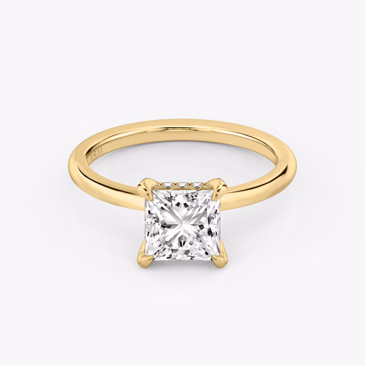 The Classic Hidden Halo | Princess | 18k | Yellow Gold | bandAccent: Plain | bandWidth: standard | prongStyle: Pavé | diamondOrientation: vertical | caratWeight: other