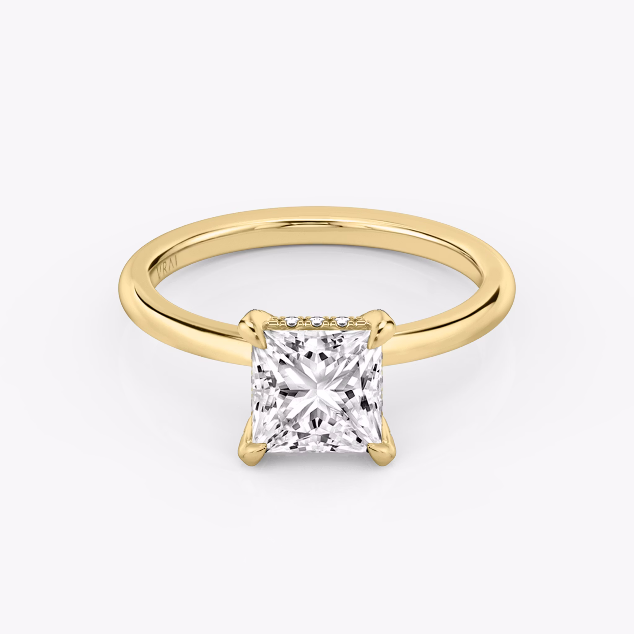 The Classic Hidden Halo | Princess | 18k | Yellow Gold | bandAccent: Plain | bandWidth: standard | prongStyle: Pavé | diamondOrientation: vertical | caratWeight: other