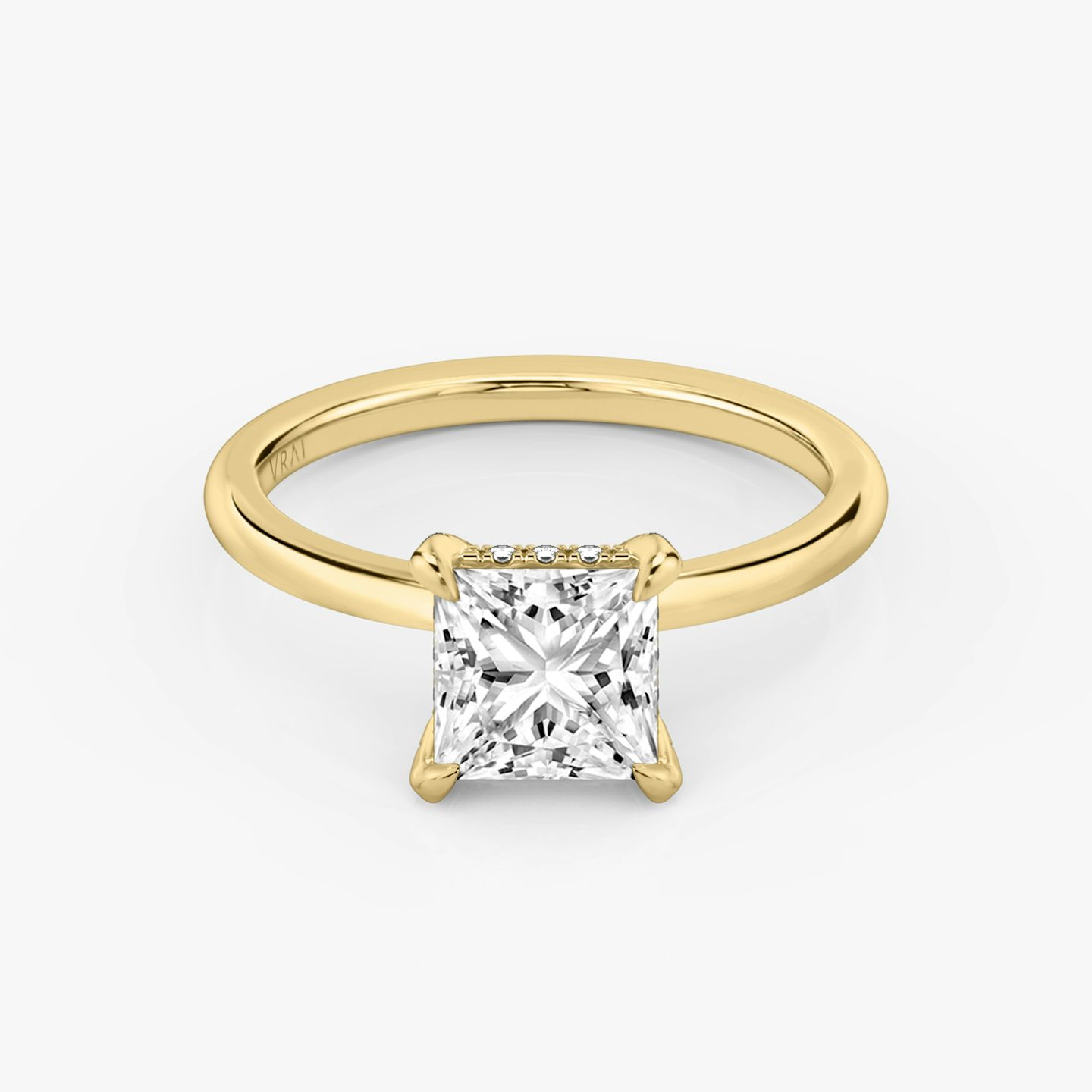 The Classic Hidden Halo | Princess | 18k | Yellow Gold | bandAccent: Plain | bandWidth: standard | prongStyle: Pavé | diamondOrientation: vertical | caratWeight: other