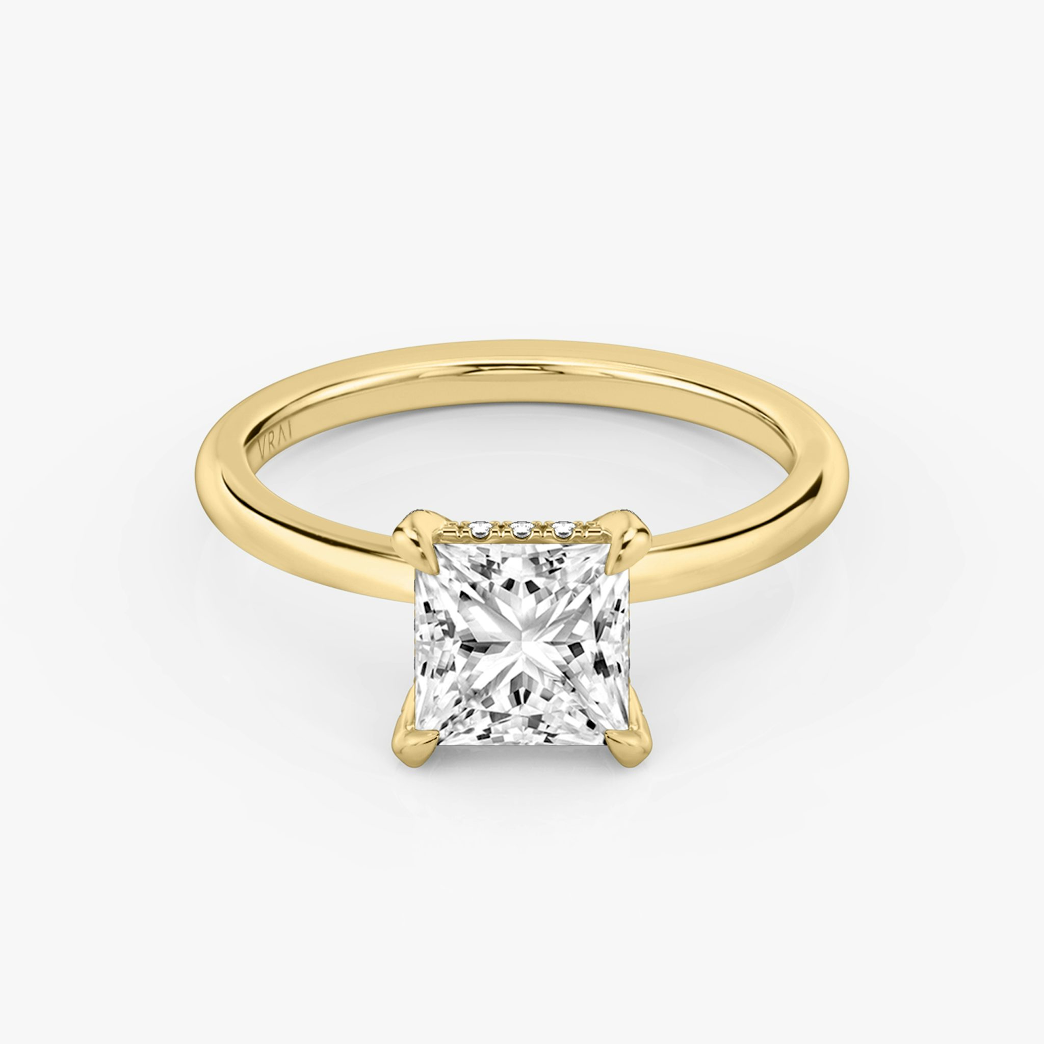 The Classic Hidden Halo | Princess | 18k | Yellow Gold | bandAccent: Plain | bandWidth: standard | prongStyle: Pavé | diamondOrientation: vertical | caratWeight: other
