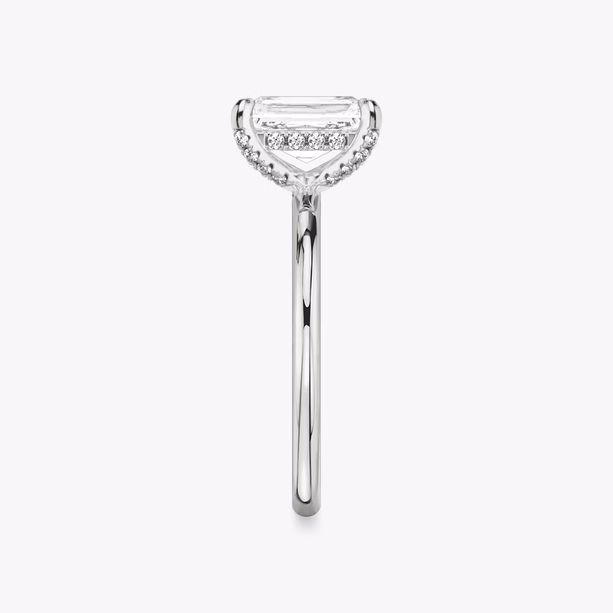 The Classic Hidden Halo | Radiant | 18k | White Gold | bandAccent: Plain | bandWidth: standard | prongStyle: Pavé | diamondOrientation: vertical | caratWeight: other