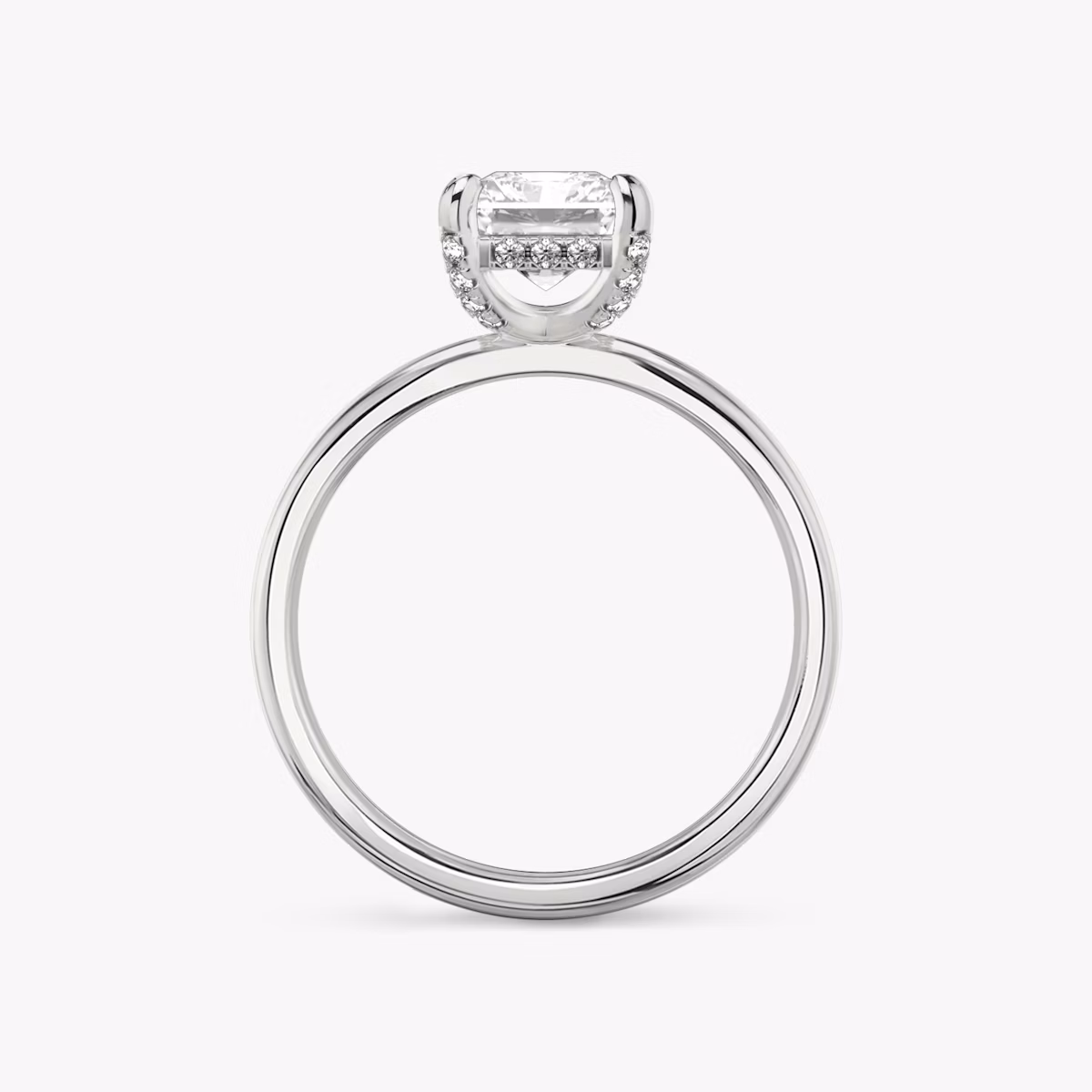 The Classic Hidden Halo | Radiant | 18k | White Gold | bandAccent: Plain | bandWidth: standard | prongStyle: Pavé | diamondOrientation: vertical | caratWeight: other