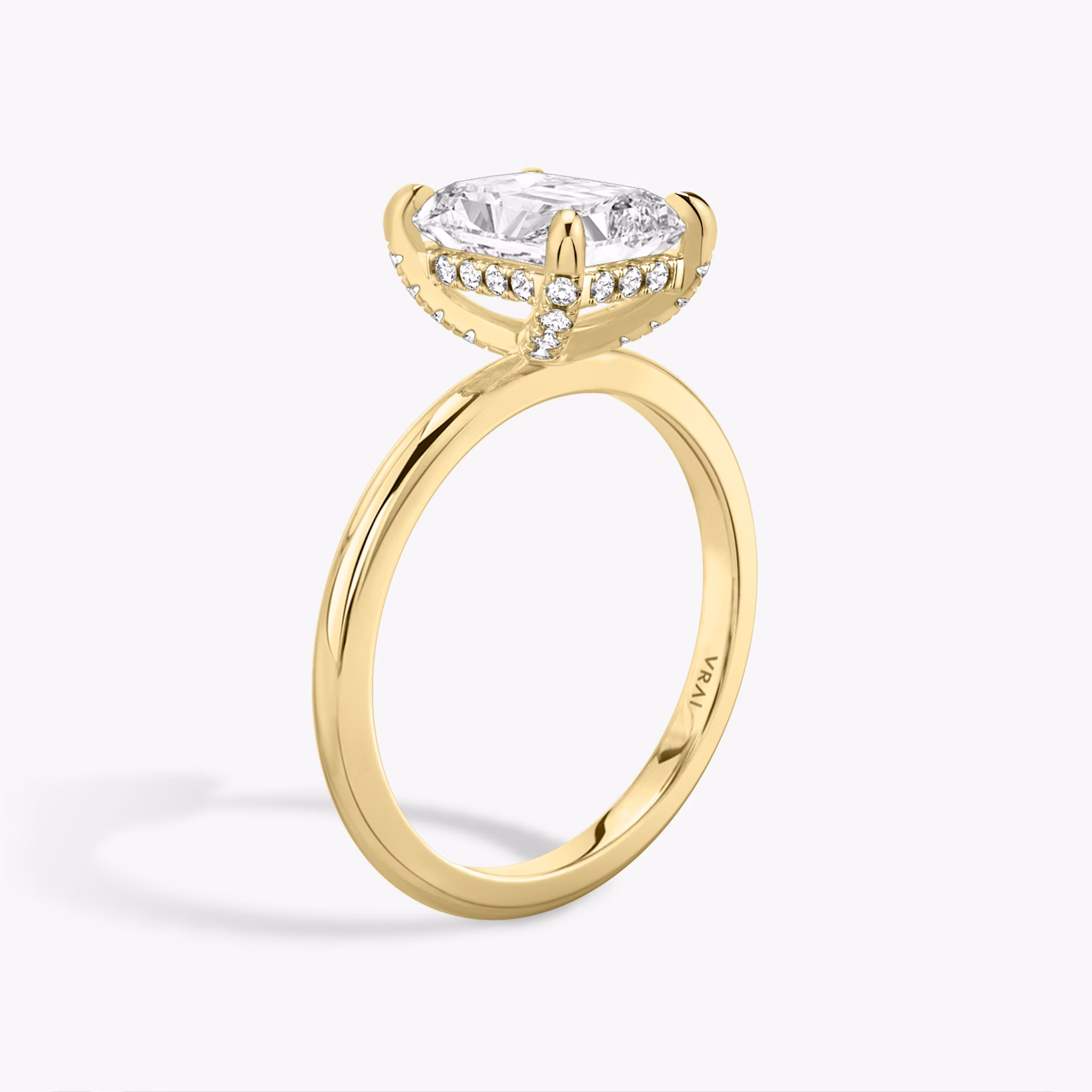 The Classic Hidden Halo | Radiant | 18k | Yellow Gold | bandAccent: Plain | bandWidth: standard | prongStyle: Pavé | diamondOrientation: vertical | caratWeight: other