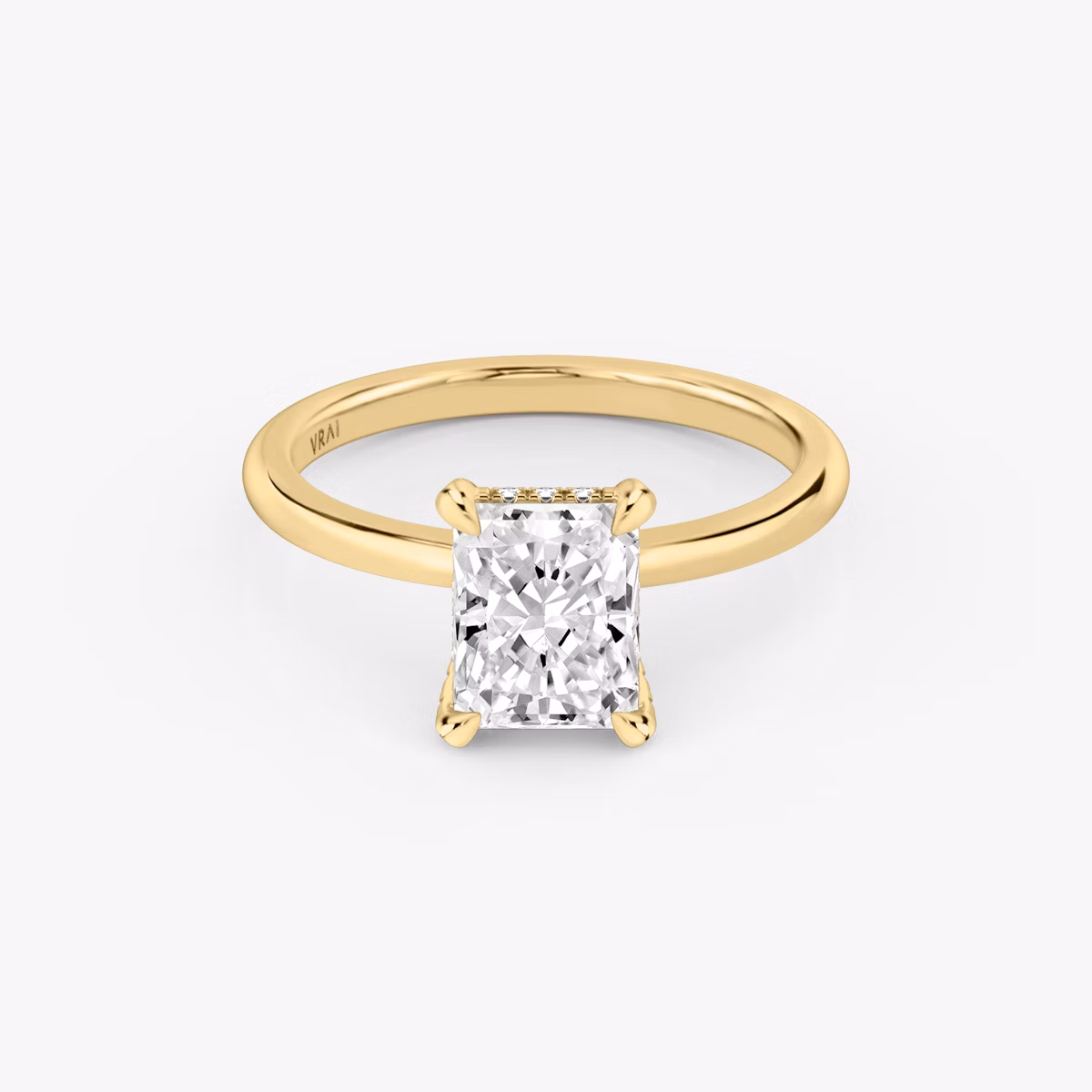 The Classic Hidden Halo | Radiant | 18k | Yellow Gold | bandAccent: Plain | bandWidth: standard | prongStyle: Pavé | diamondOrientation: vertical | caratWeight: other