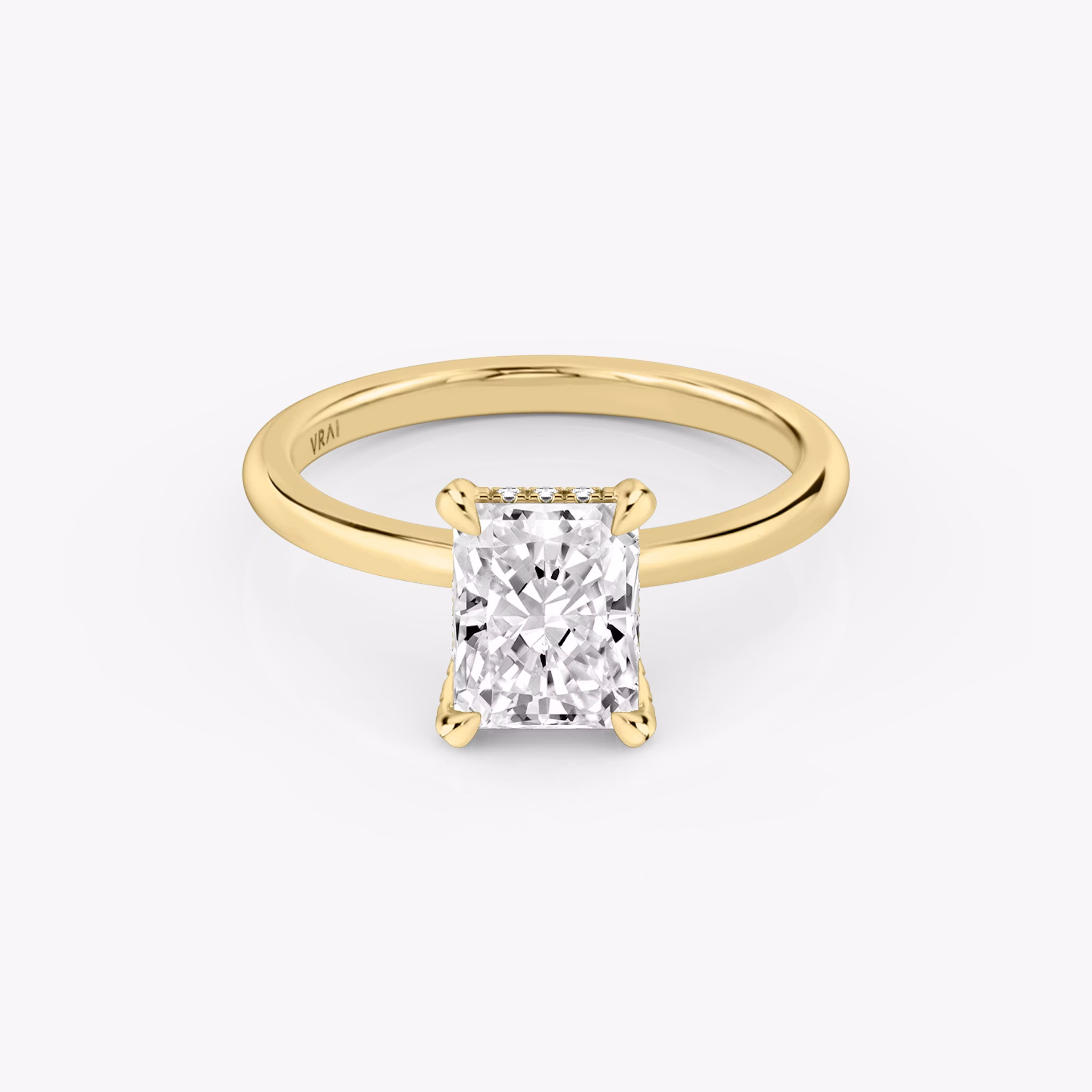 The Classic Hidden Halo | Radiant | 18k | Yellow Gold | bandAccent: Plain | bandWidth: standard | prongStyle: Pavé | diamondOrientation: vertical | caratWeight: other
