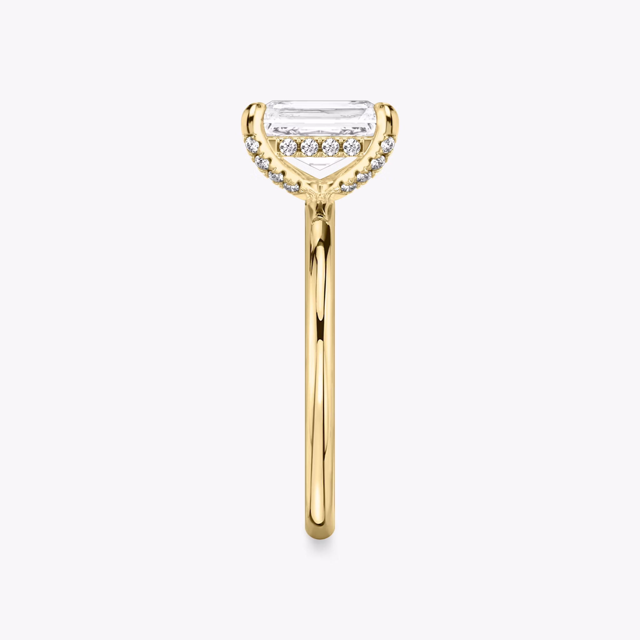 The Classic Hidden Halo | Radiant | 18k | Yellow Gold | bandAccent: Plain | bandWidth: standard | prongStyle: Pavé | diamondOrientation: vertical | caratWeight: other