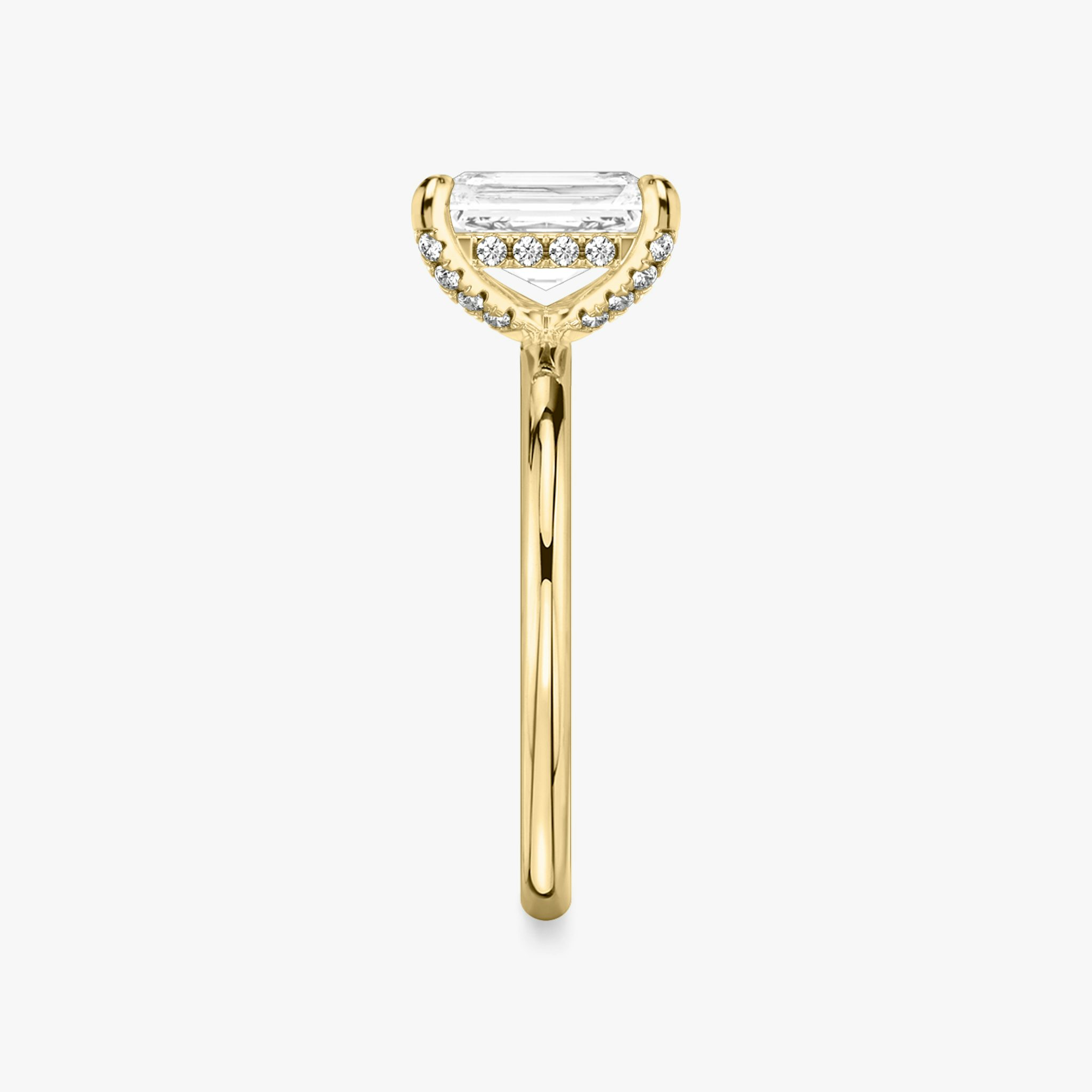 The Classic Hidden Halo | Radiant | 18k | Yellow Gold | bandAccent: Plain | bandWidth: standard | prongStyle: Pavé | diamondOrientation: vertical | caratWeight: other