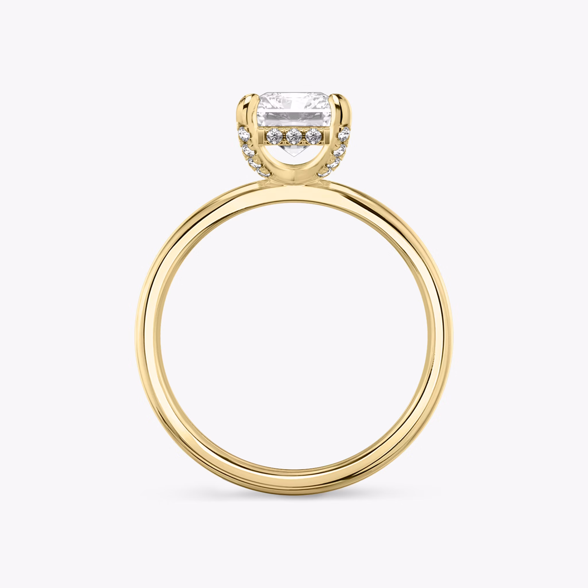 The Classic Hidden Halo | Radiant | 18k | Yellow Gold | bandAccent: Plain | bandWidth: standard | prongStyle: Pavé | diamondOrientation: vertical | caratWeight: other