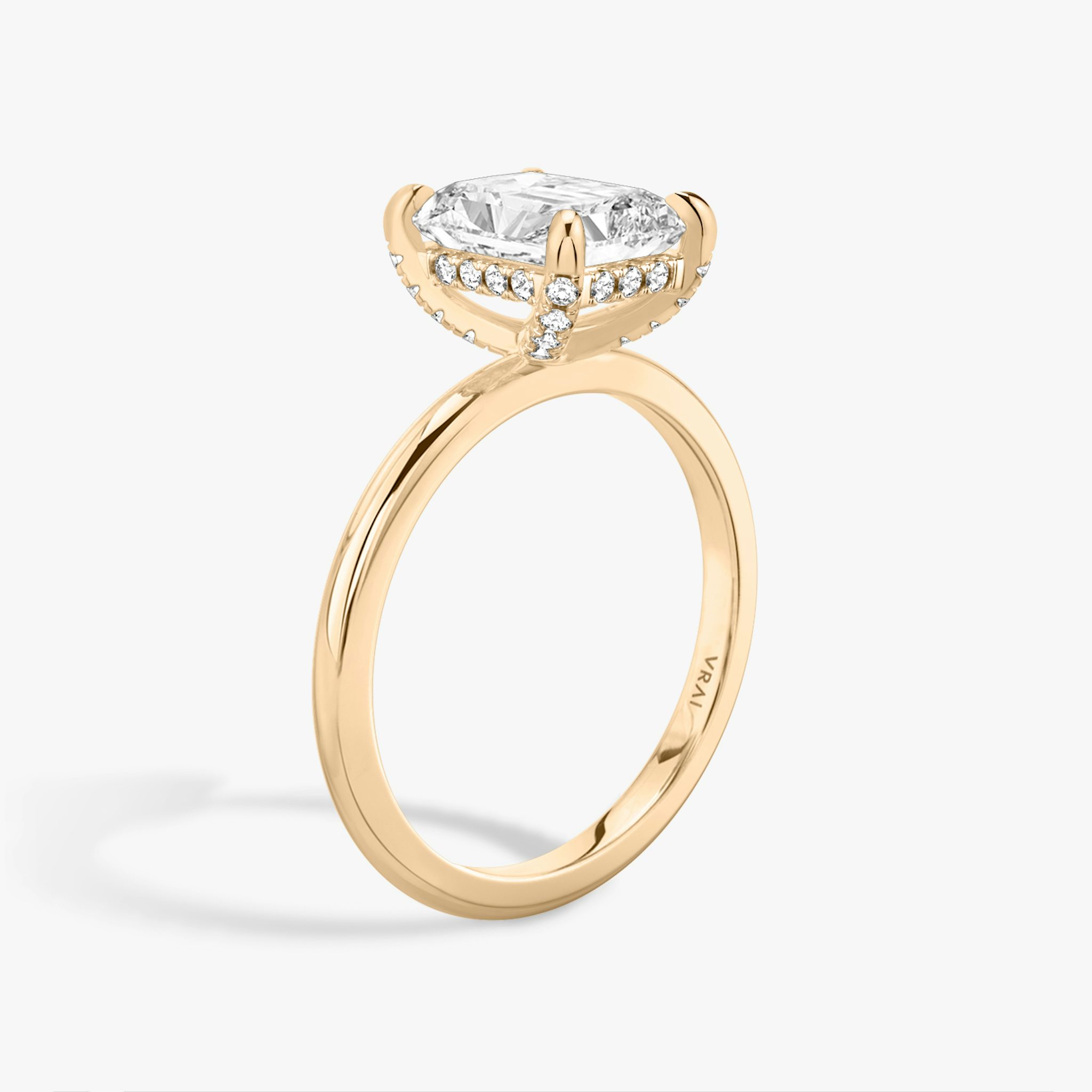 The Classic Hidden Halo | Radiant | 14k | Rose Gold | bandAccent: Plain | bandWidth: standard | prongStyle: Pavé | diamondOrientation: vertical | caratWeight: other