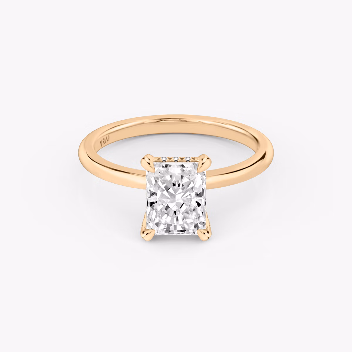 The Classic Hidden Halo | Radiant | 14k | Rose Gold | bandAccent: Plain | bandWidth: standard | prongStyle: Pavé | diamondOrientation: vertical | caratWeight: other