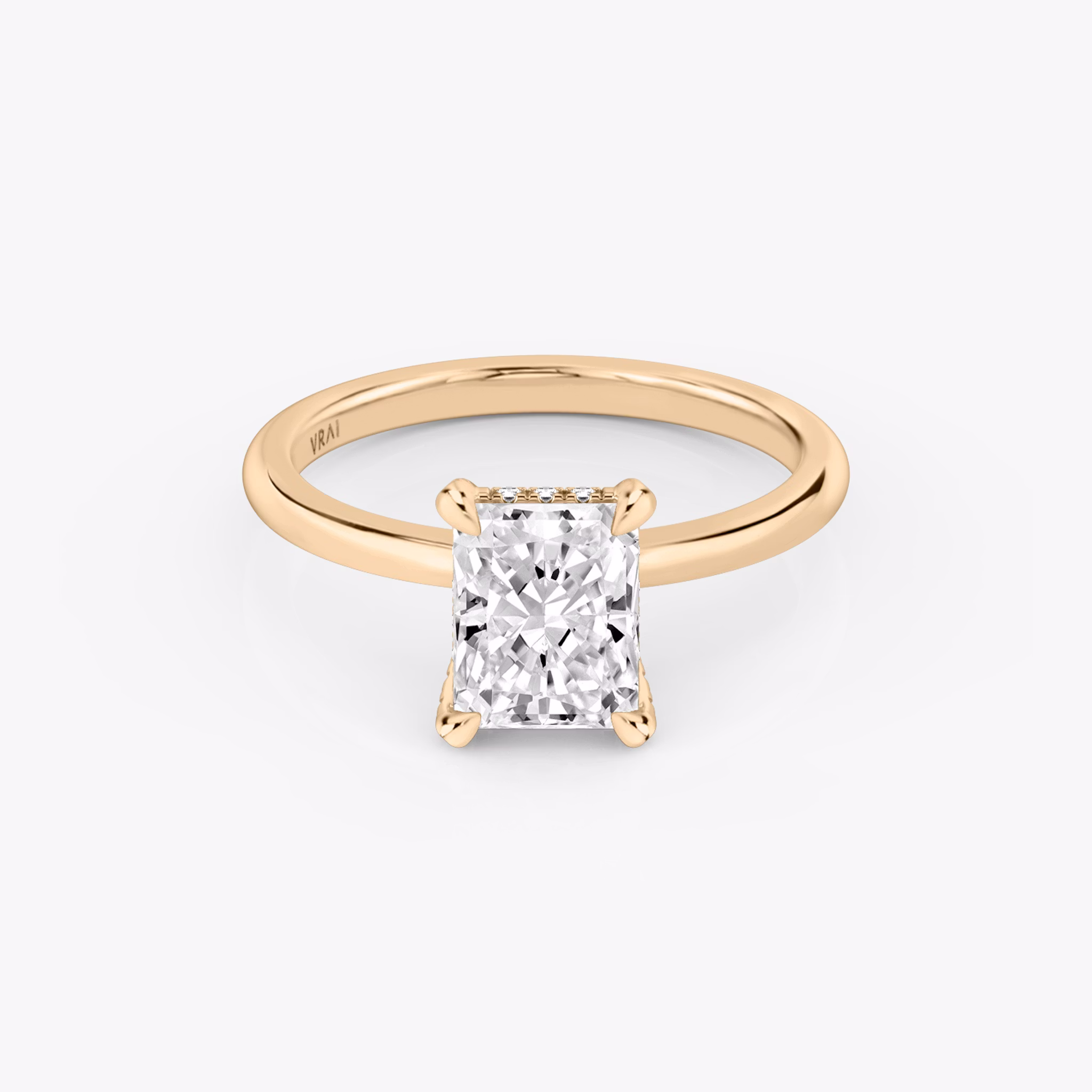 The Classic Hidden Halo | Radiant | 14k | Rose Gold | bandAccent: Plain | bandWidth: standard | prongStyle: Pavé | diamondOrientation: vertical | caratWeight: other