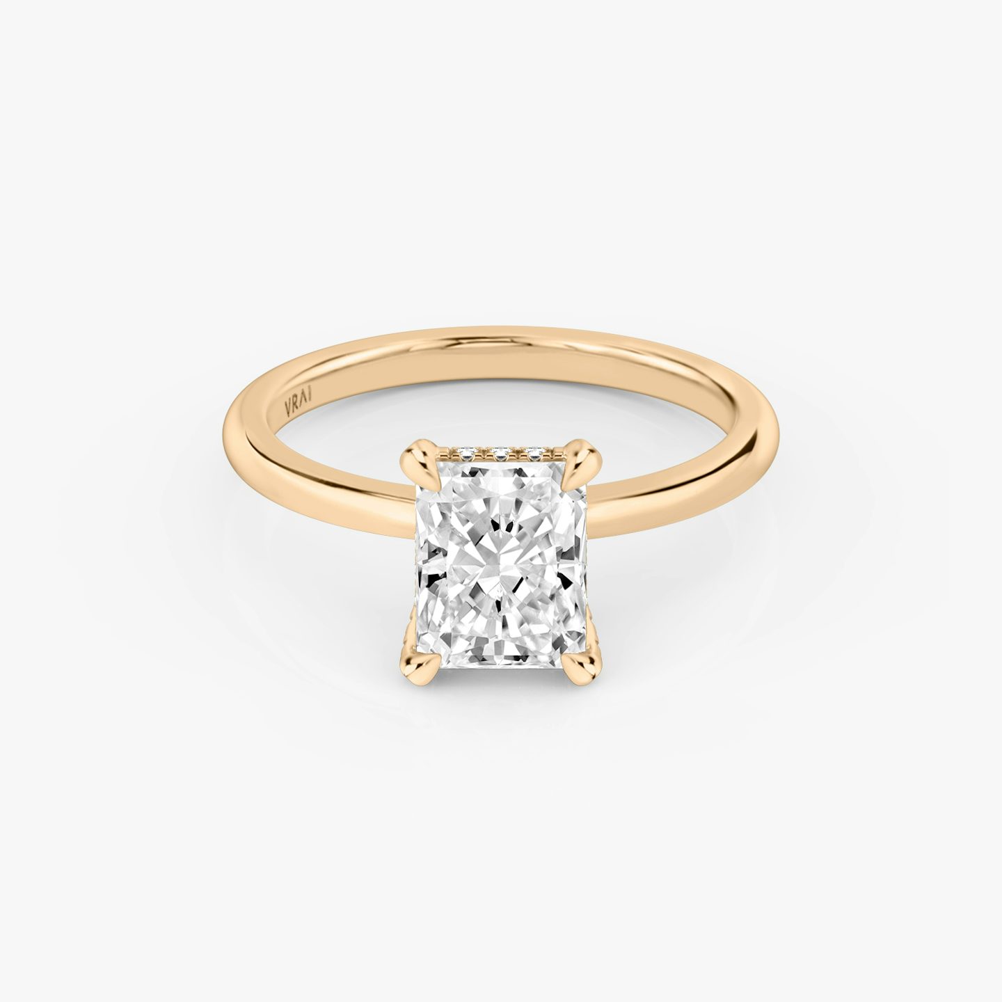 The Classic Hidden Halo | Radiant | 14k | Rose Gold | bandAccent: Plain | bandWidth: standard | prongStyle: Pavé | diamondOrientation: vertical | caratWeight: other