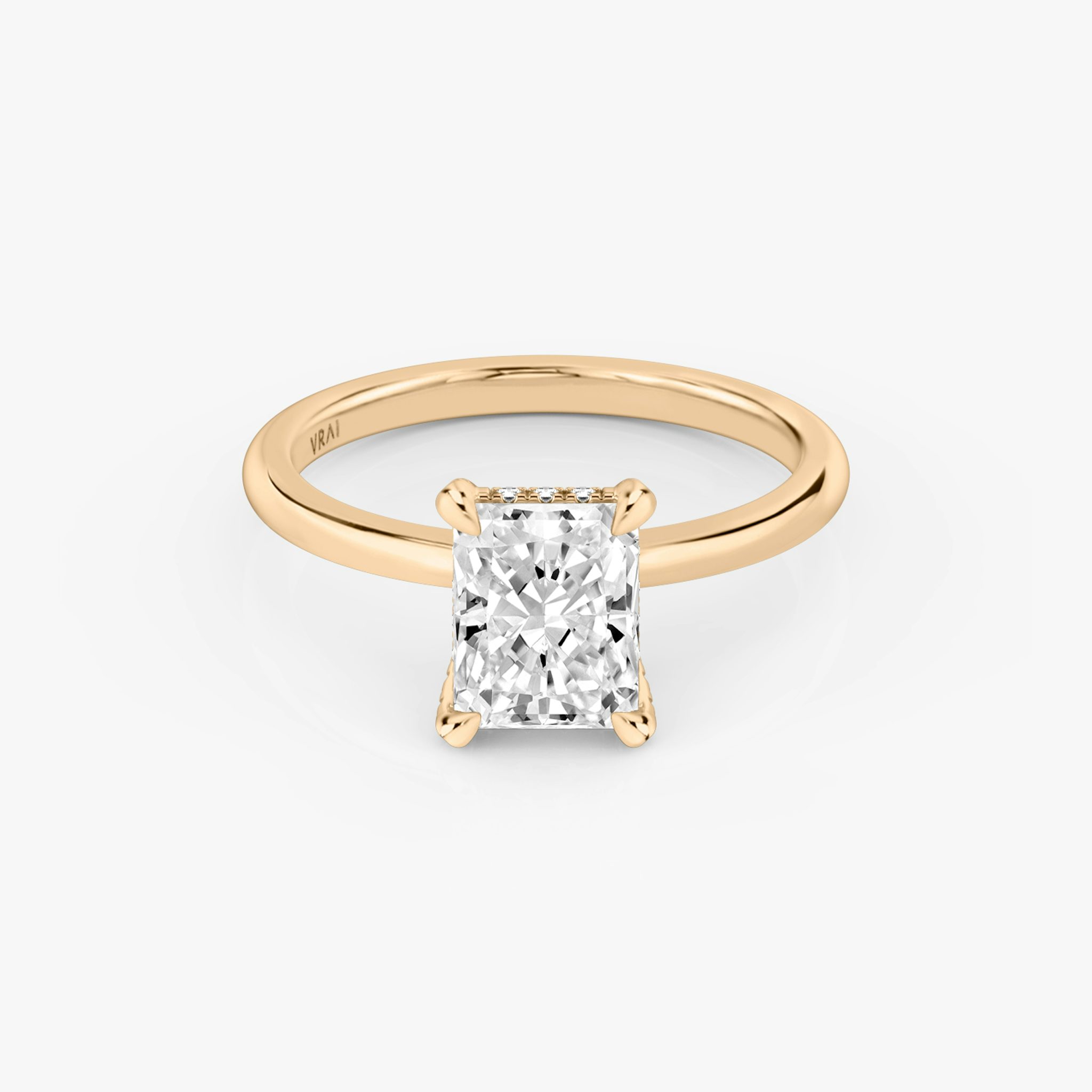 The Classic Hidden Halo | Radiant | 14k | Rose Gold | bandAccent: Plain | bandWidth: standard | prongStyle: Pavé | diamondOrientation: vertical | caratWeight: other