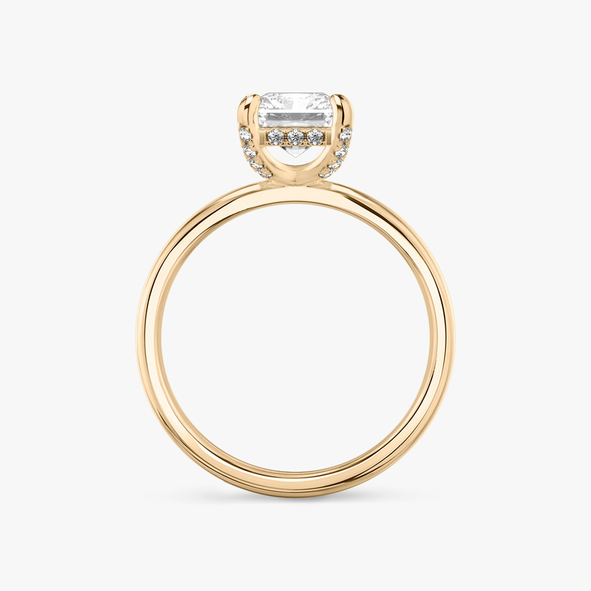 The Classic Hidden Halo | Radiant | 14k | Rose Gold | bandAccent: Plain | bandWidth: standard | prongStyle: Pavé | diamondOrientation: vertical | caratWeight: other