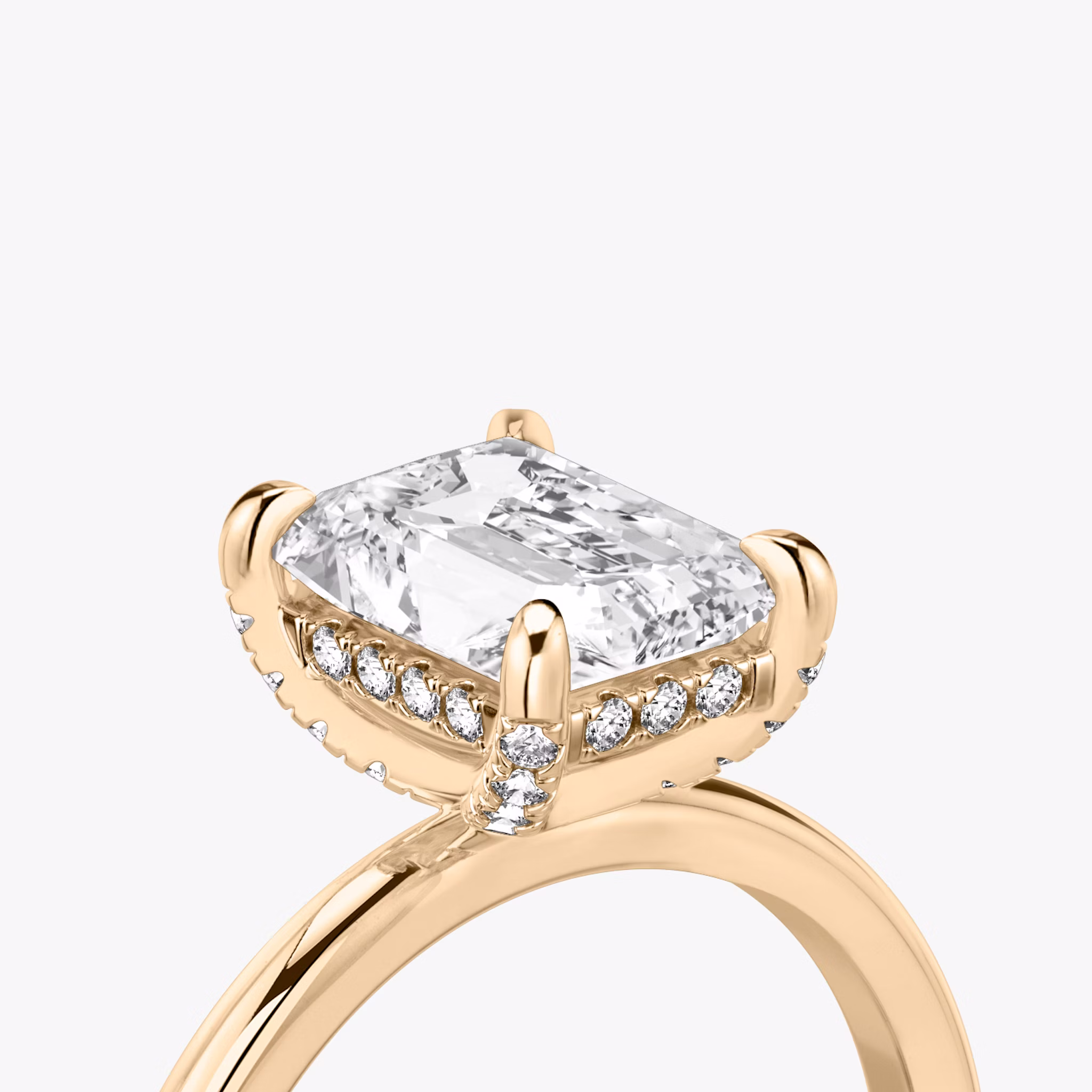 The Classic Hidden Halo | Radiant | 14k | Rose Gold | bandAccent: Plain | bandWidth: standard | prongStyle: Pavé | diamondOrientation: vertical | caratWeight: other