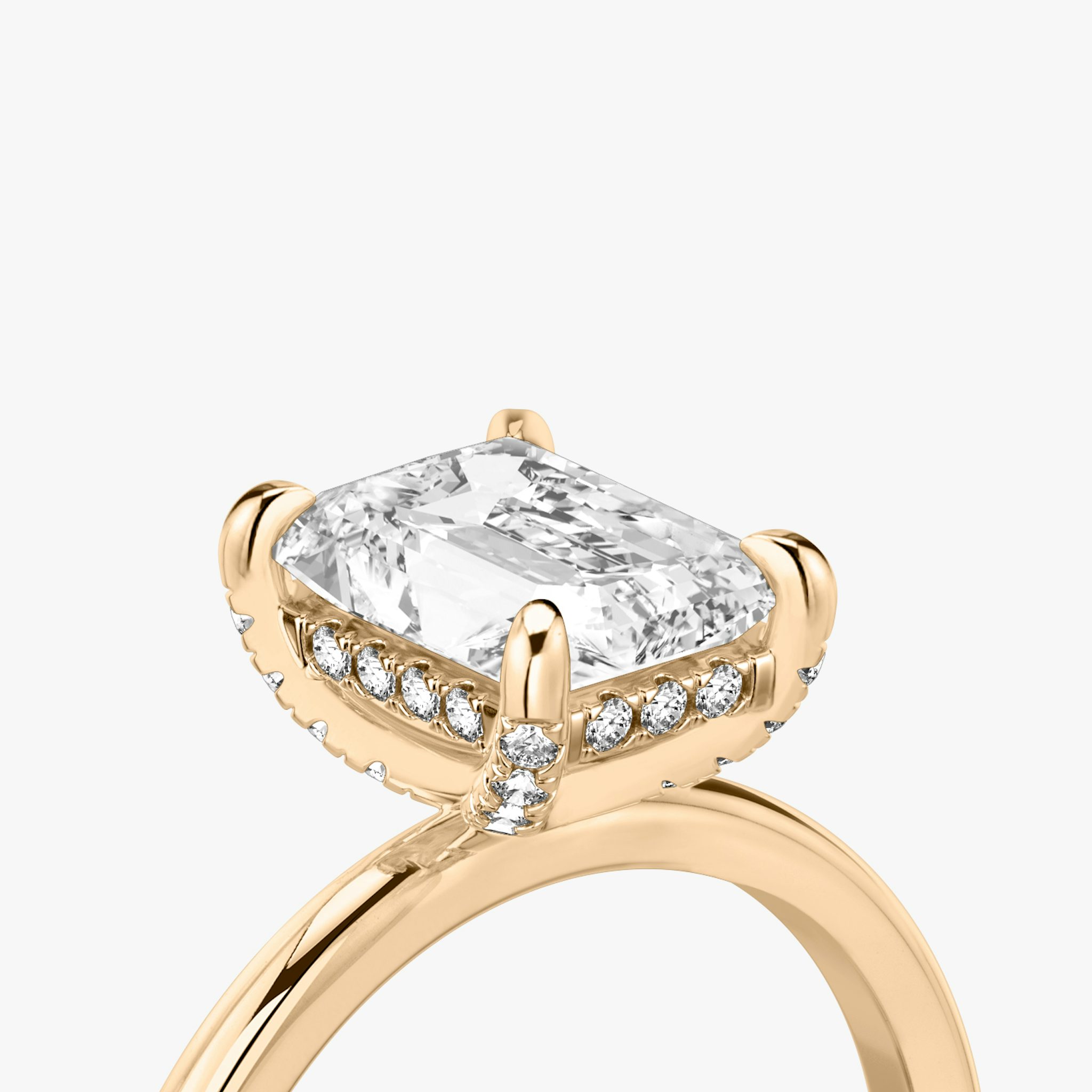 The Classic Hidden Halo | Radiant | 14k | Rose Gold | bandAccent: Plain | bandWidth: standard | prongStyle: Pavé | diamondOrientation: vertical | caratWeight: other