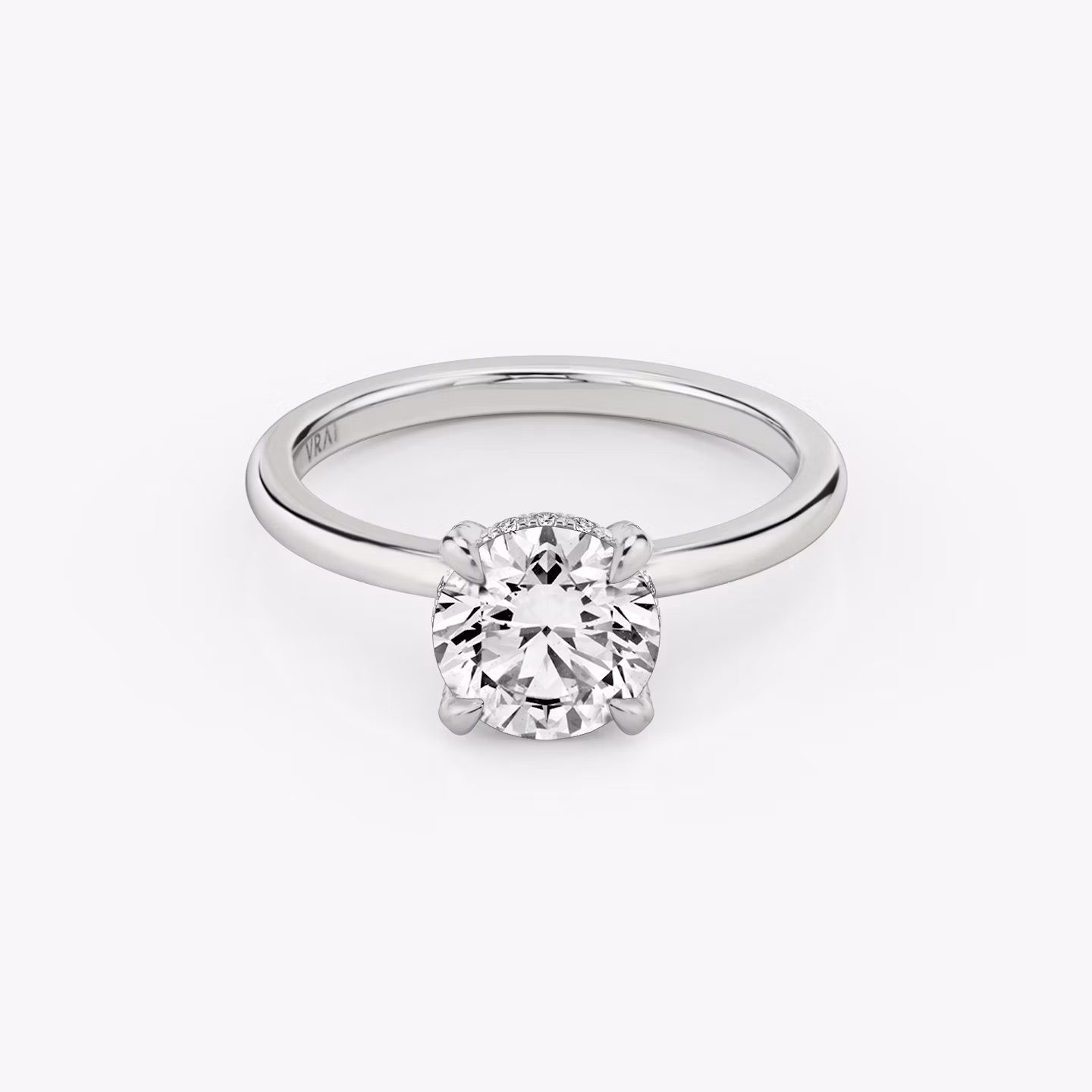 The Classic Hidden Halo | Round Brilliant | 18k | White Gold | bandAccent: Plain | bandWidth: standard | caratWeight: 2.0ct | prongStyle: Pavé | diamondOrientation: vertical
