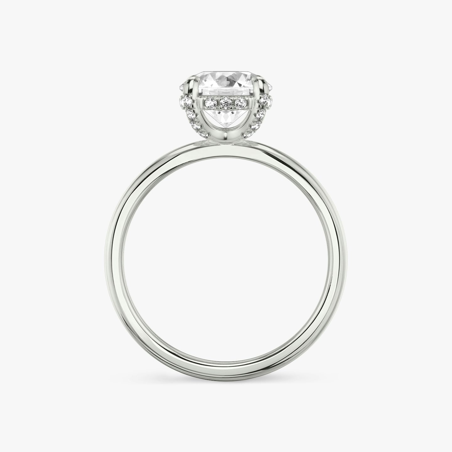 The Classic Hidden Halo | Round Brilliant | 18k | White Gold | bandAccent: Plain | bandWidth: standard | caratWeight: 2.0ct | prongStyle: Pavé | diamondOrientation: vertical