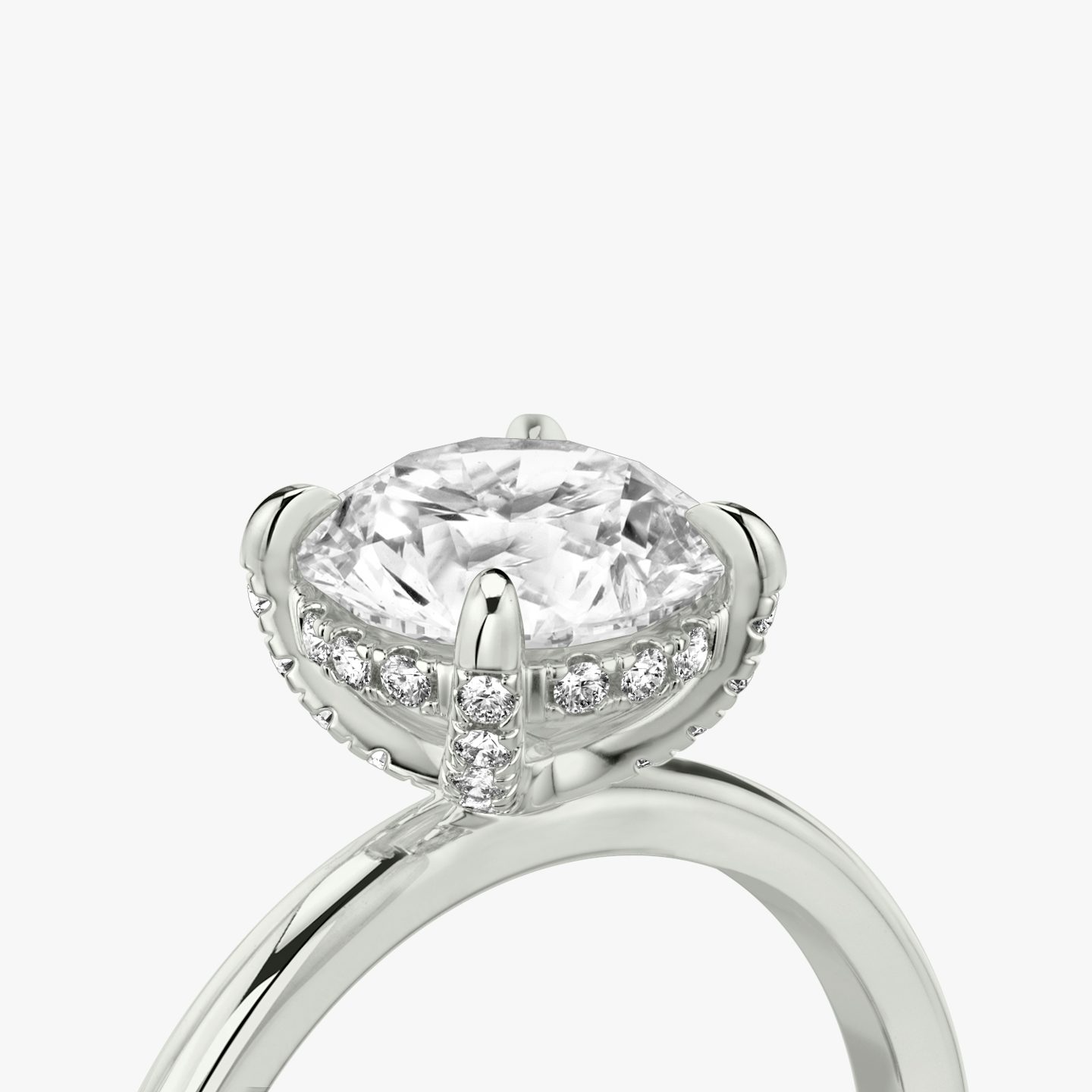 The Classic Hidden Halo | Round Brilliant | 18k | White Gold | bandAccent: Plain | bandWidth: standard | caratWeight: 2.0ct | prongStyle: Pavé | diamondOrientation: vertical