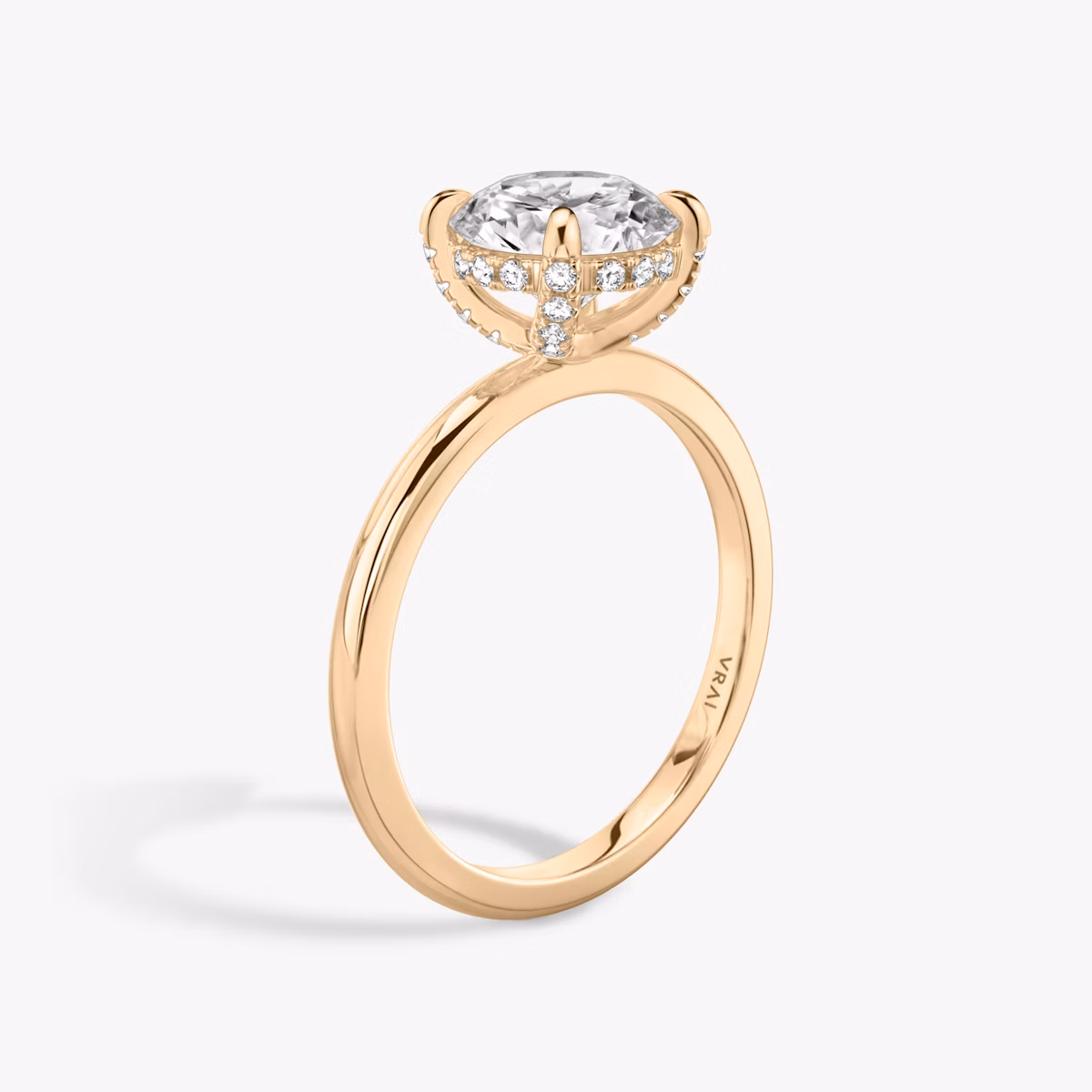 Anillo de compromiso Classic Hidden Halo | Brillante | 14k | Oro rosa | bandAccent: Simple | bandWidth: standard | caratWeight: other | prongStyle: Pavé | diamondOrientation: vertical