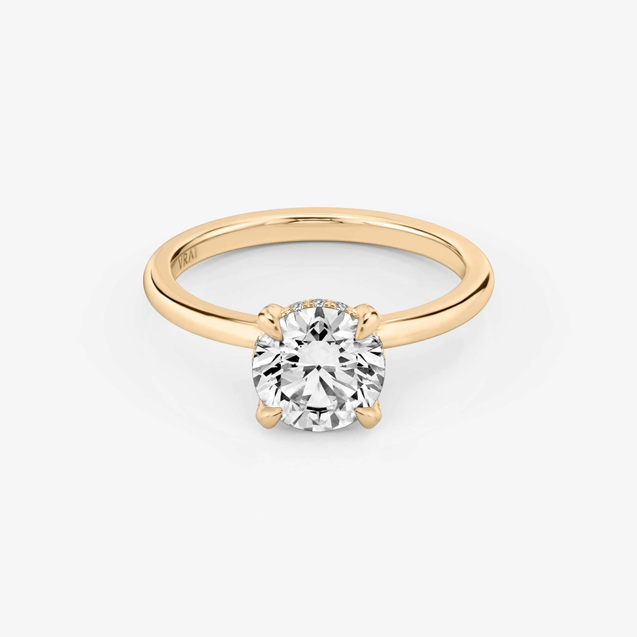 The Classic Hidden Halo | Round Brilliant | 14k | Rose Gold | bandAccent: Plain | bandWidth: standard | caratWeight: other | prongStyle: Pavé | diamondOrientation: vertical