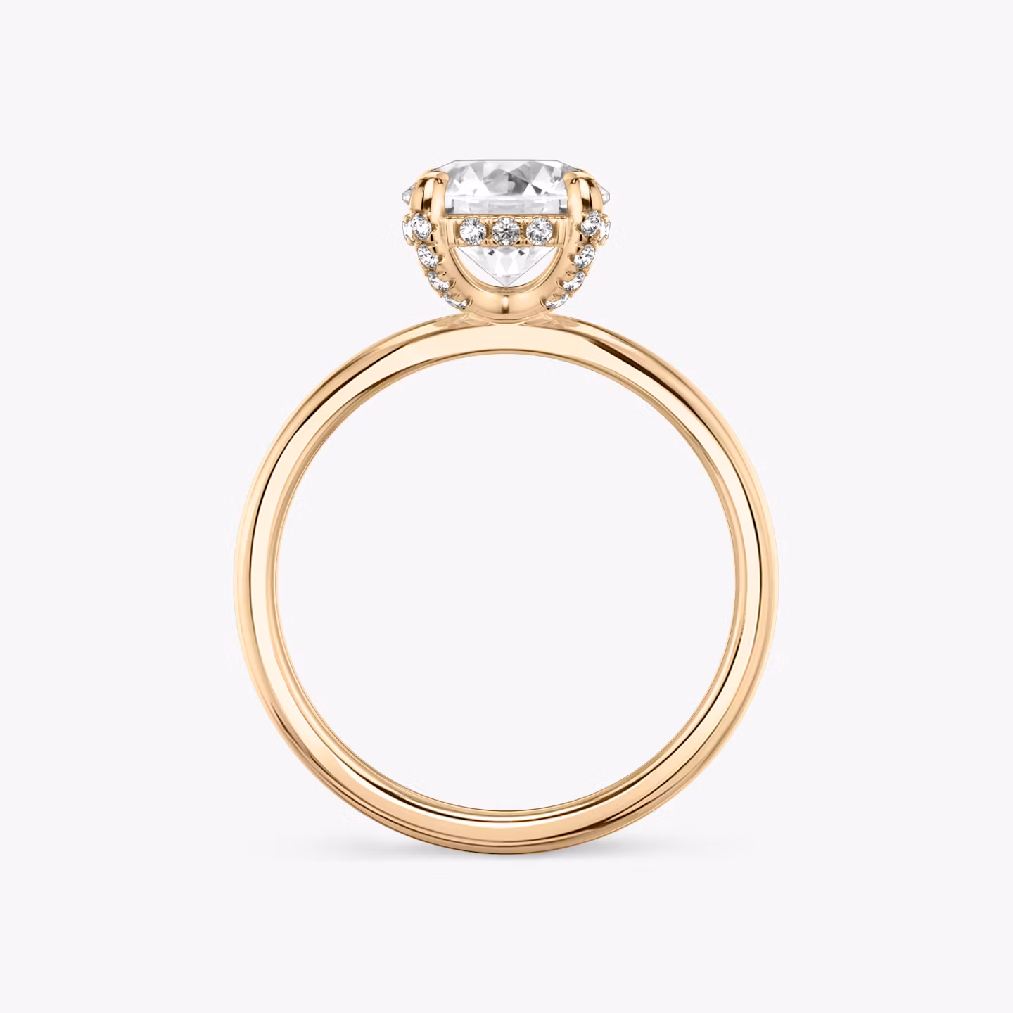 The Classic Hidden Halo | Round Brilliant | 14k | Rose Gold | bandAccent: Plain | bandWidth: standard | caratWeight: 2.0ct | prongStyle: Pavé | diamondOrientation: vertical