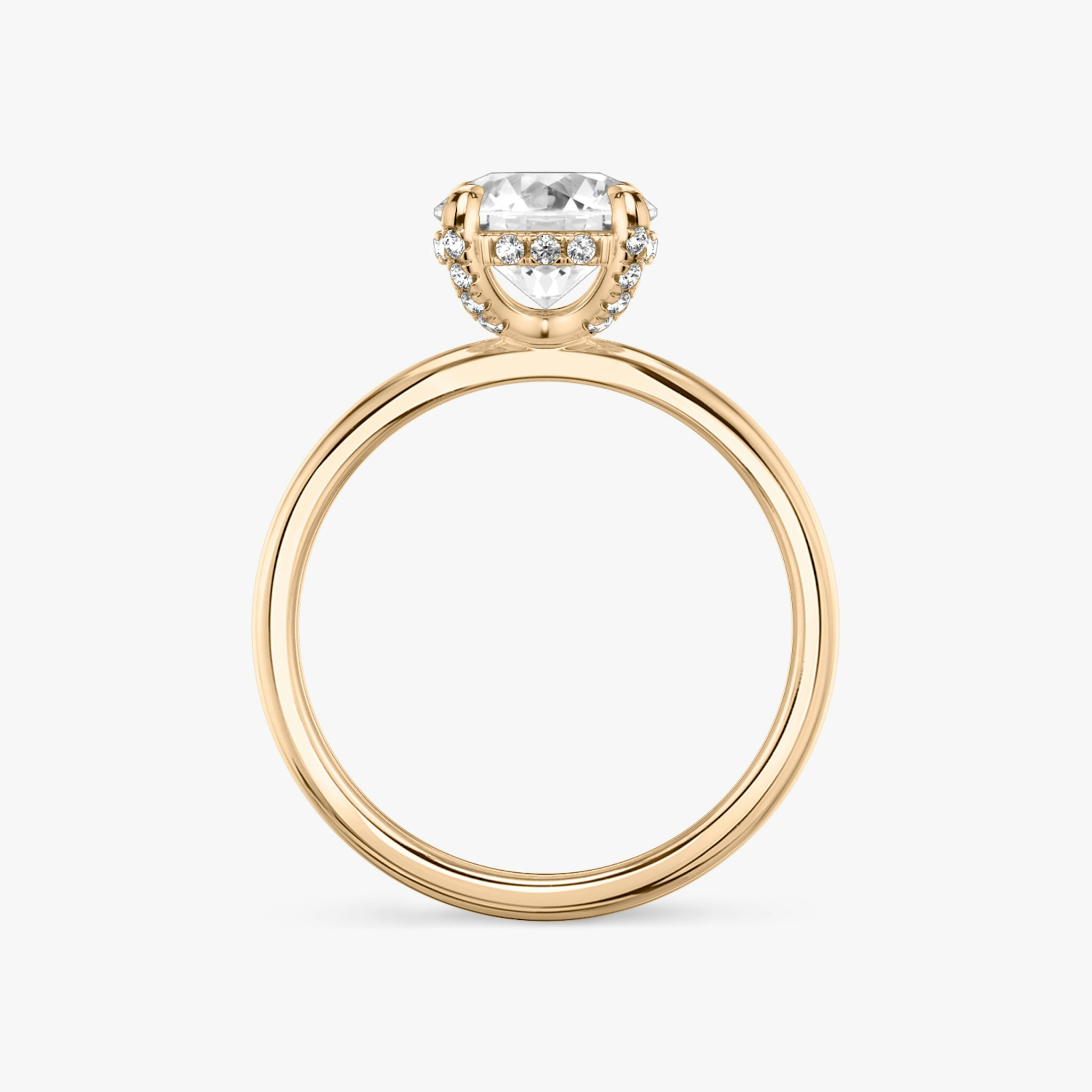 The Classic Hidden Halo | Round Brilliant | 14k | Rose Gold | bandAccent: Plain | bandWidth: standard | caratWeight: other | prongStyle: Pavé | diamondOrientation: vertical