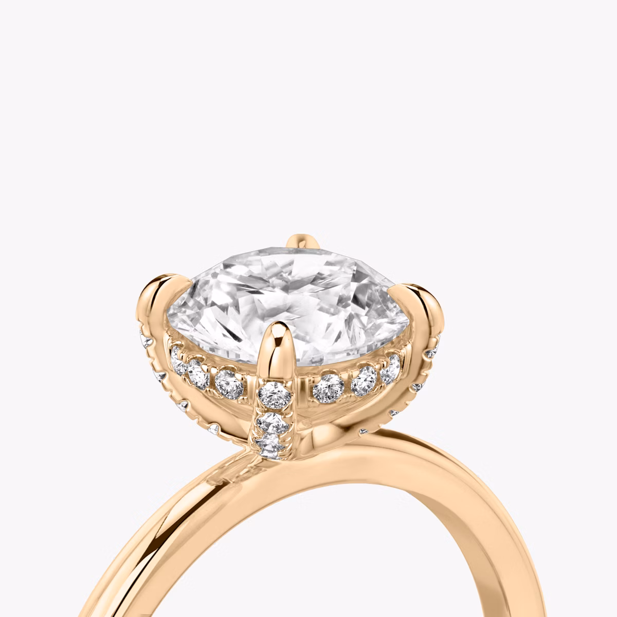 Anillo de compromiso Classic Hidden Halo | Brillante | 14k | Oro rosa | bandAccent: Simple | bandWidth: standard | caratWeight: other | prongStyle: Pavé | diamondOrientation: vertical