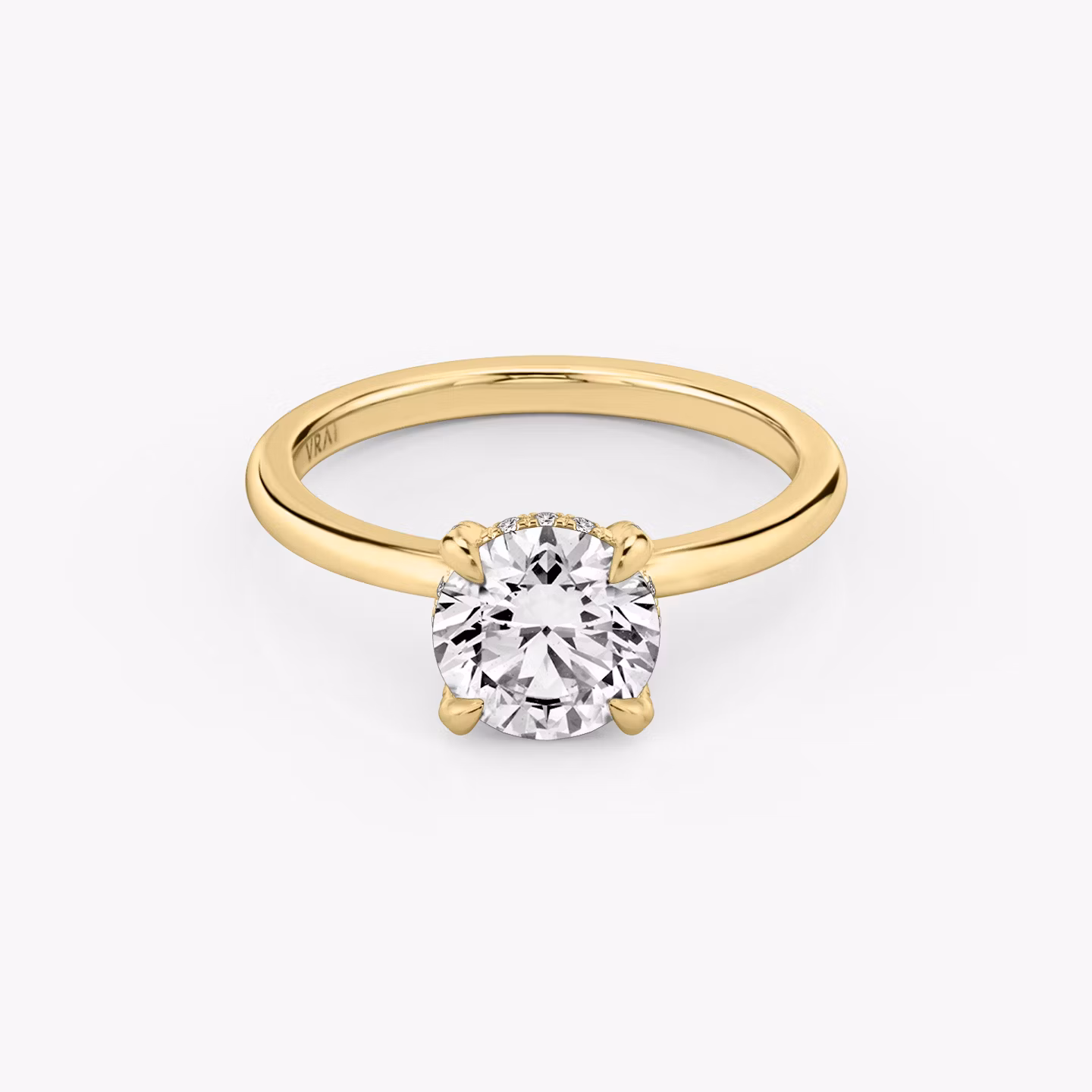 The Classic Hidden Halo | Round Brilliant | 18k | Yellow Gold | bandAccent: Plain | bandWidth: standard | caratWeight: 1.0ct | prongStyle: Pavé | diamondOrientation: vertical