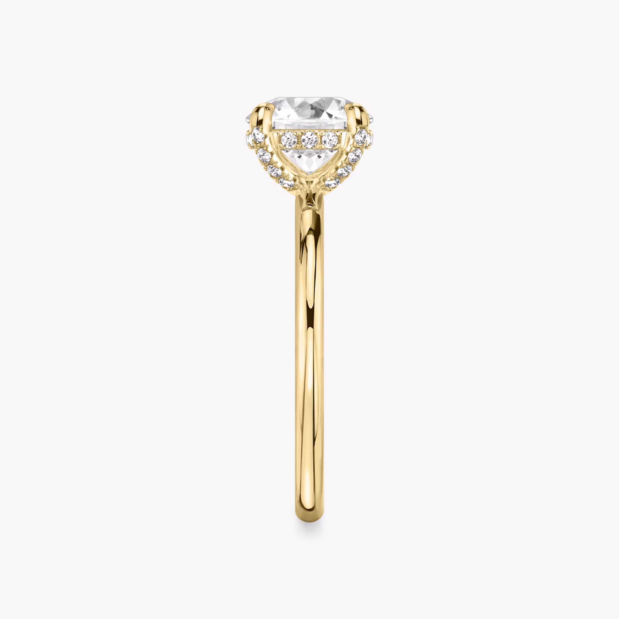 Classic Hidden Halo | Rund | 18k | Gelbgold | bandAccent: Ohne Pavé-Besatz | bandWidth: standard | caratWeight: 1.0ct | prongStyle: Mit Pavé-Besatz | diamondOrientation: vertical