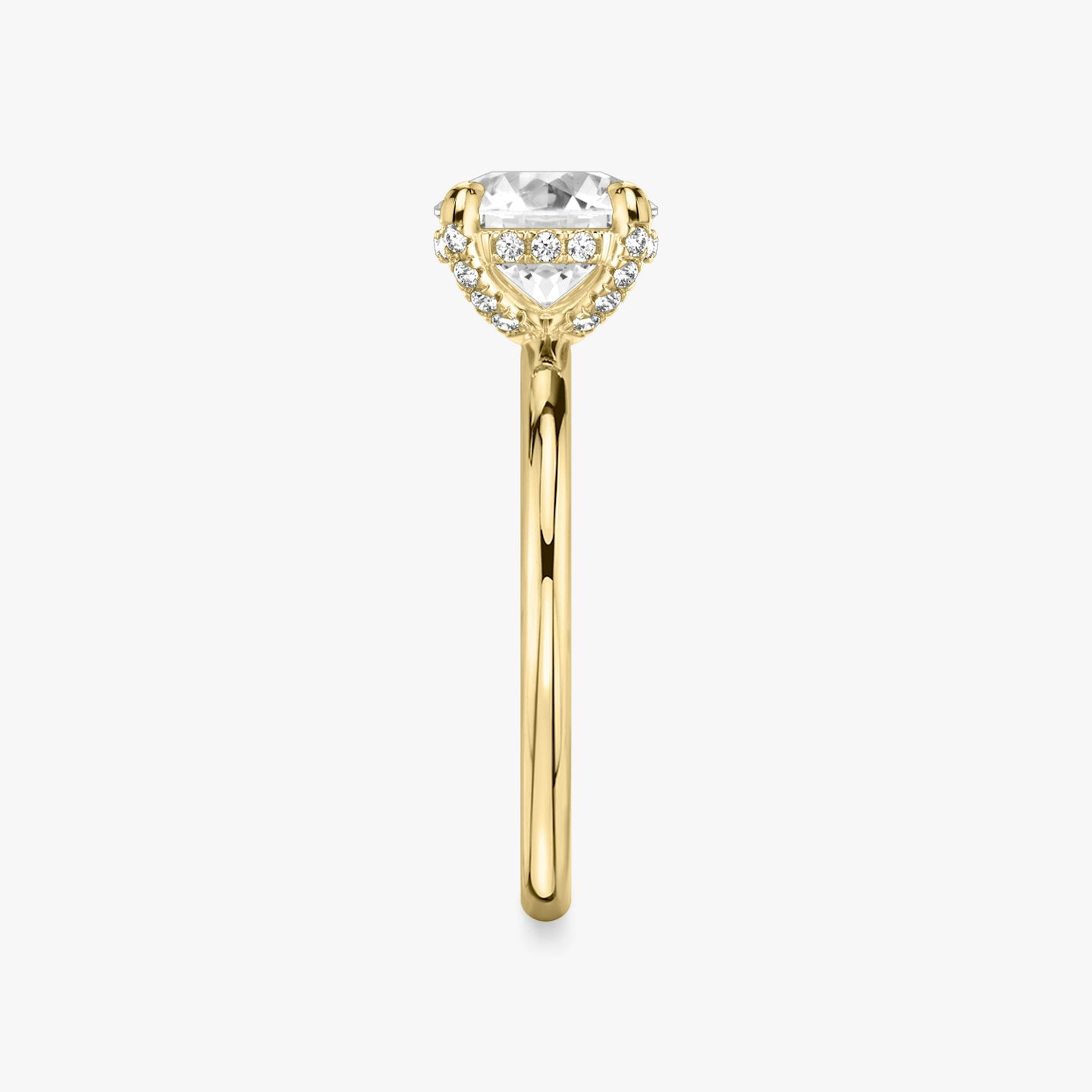 The Classic Hidden Halo | Round Brilliant | 18k | Yellow Gold | bandAccent: Plain | bandWidth: standard | caratWeight: 1.0ct | prongStyle: Pavé | diamondOrientation: vertical