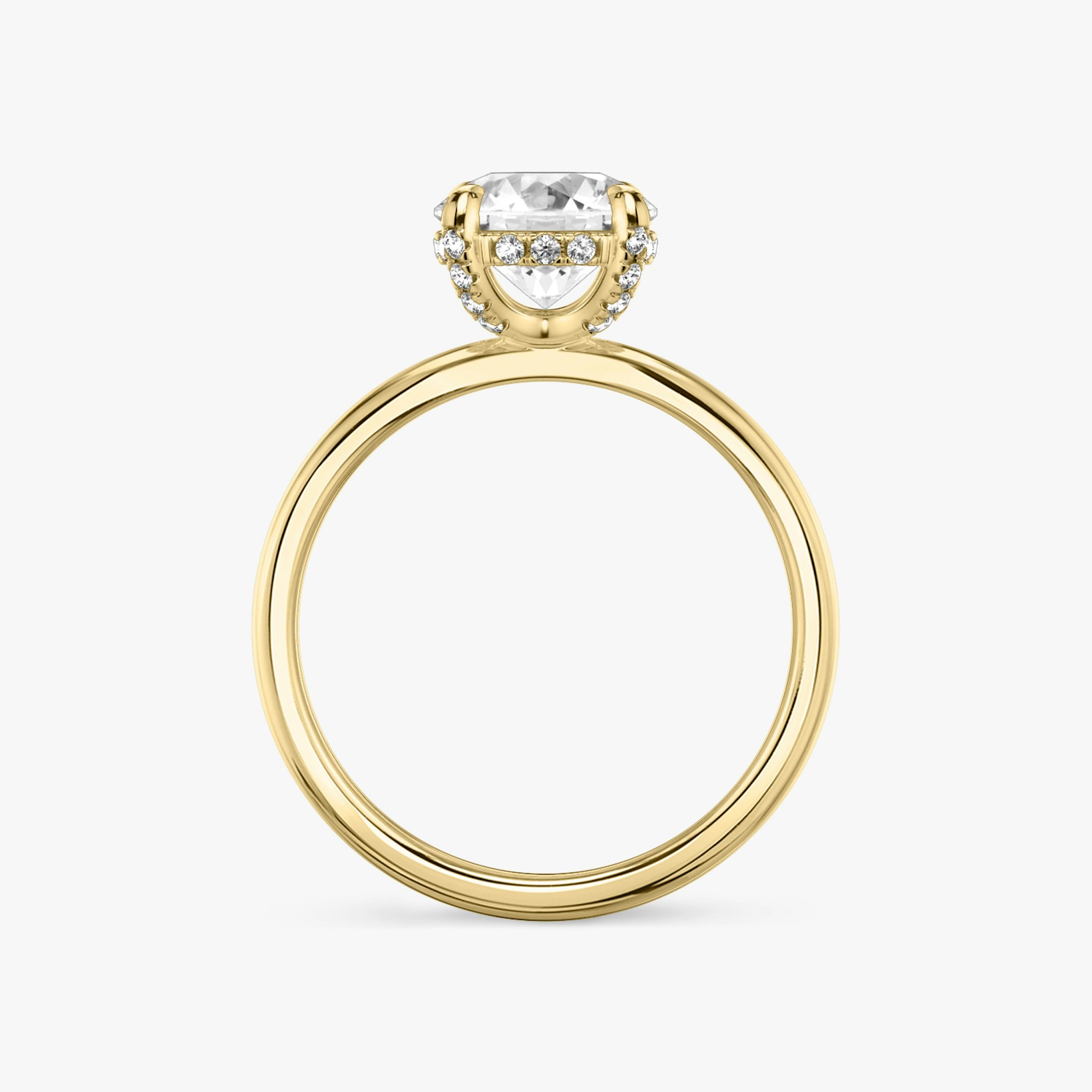 Classic Hidden Halo | Rund | 18k | Gelbgold | bandAccent: Ohne Pavé-Besatz | bandWidth: standard | caratWeight: 1.0ct | prongStyle: Mit Pavé-Besatz | diamondOrientation: vertical