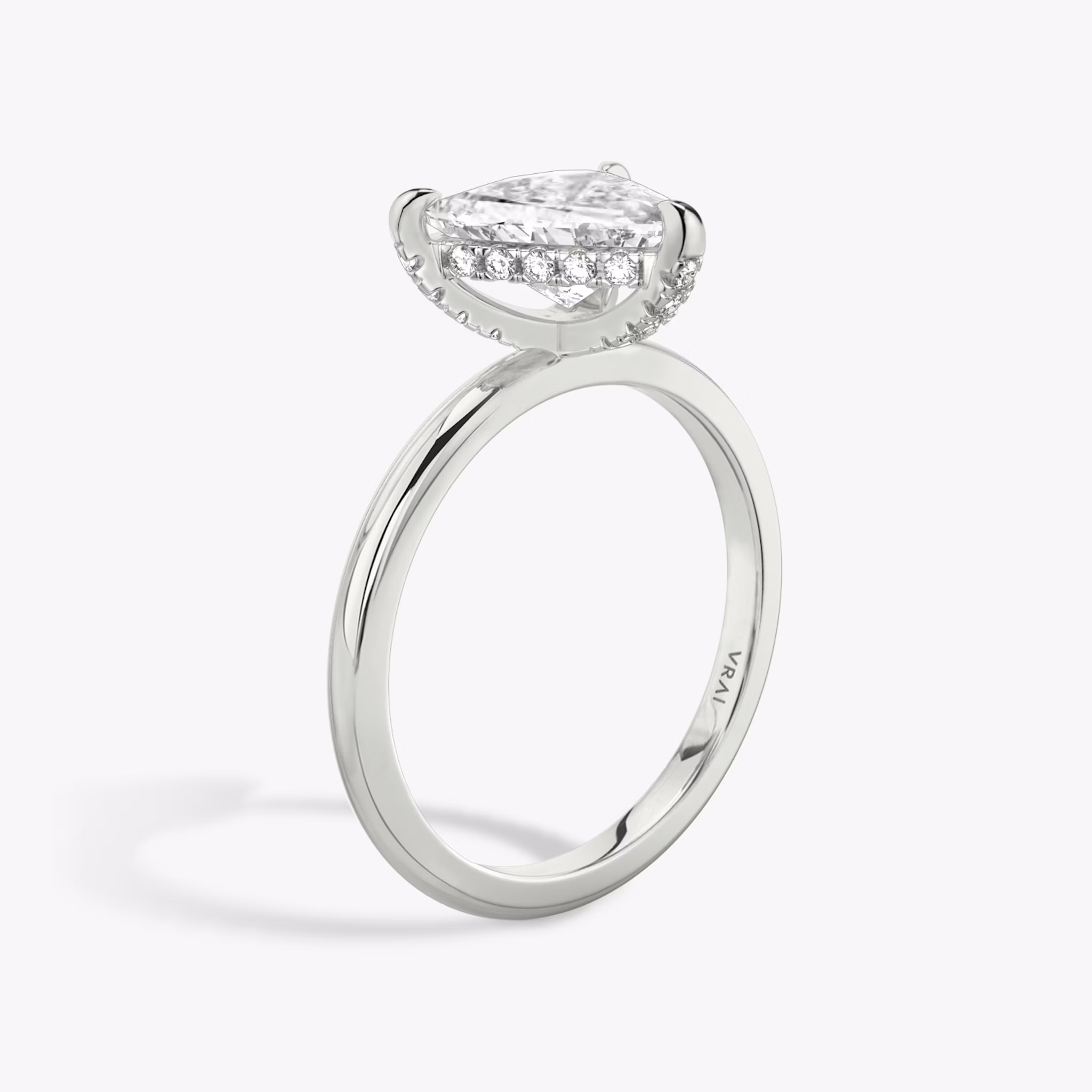 The Classic Hidden Halo | Trillion | 18k | White Gold | bandAccent: Plain | bandWidth: standard | prongStyle: Pavé | diamondOrientation: vertical | caratWeight: other