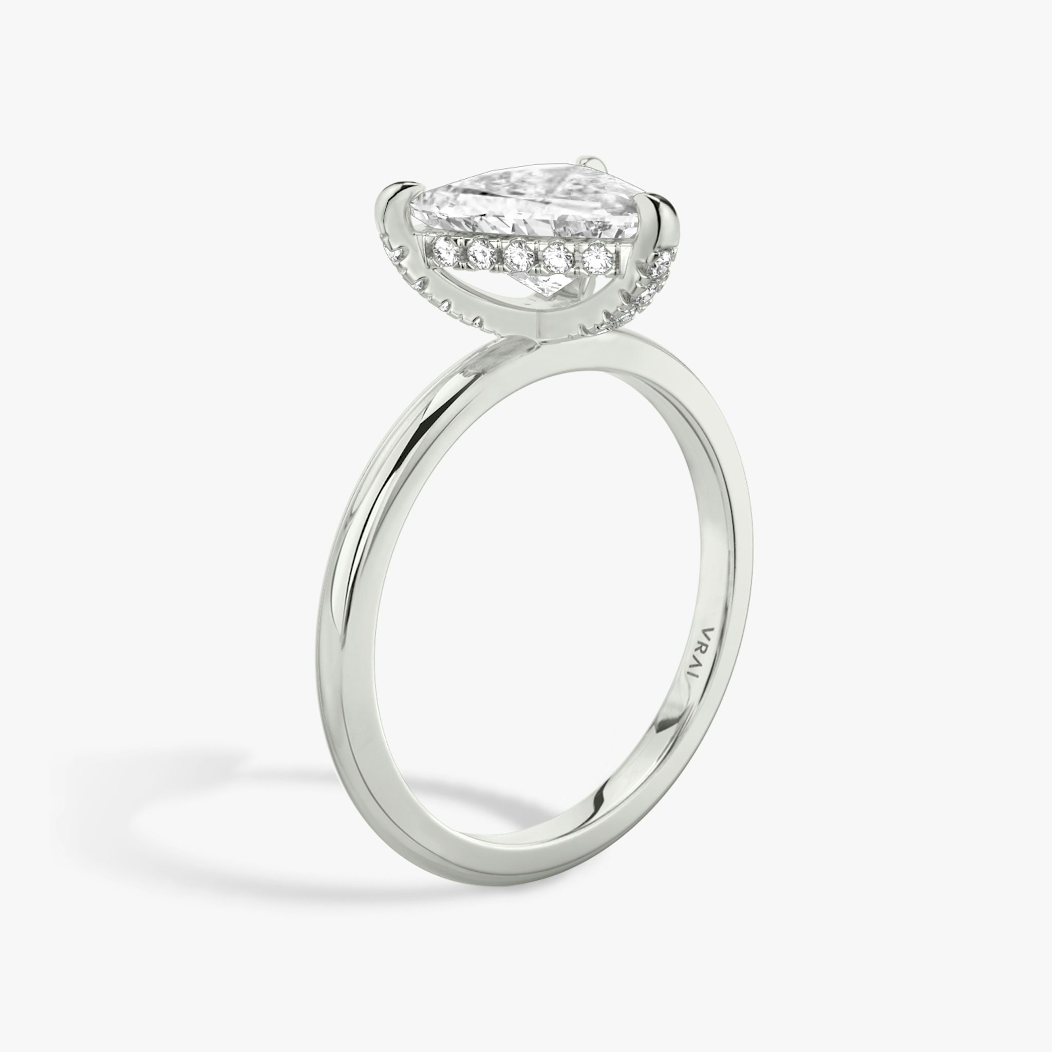 The Classic Hidden Halo | Trillion | 18k | White Gold | bandAccent: Plain | bandWidth: standard | prongStyle: Pavé | diamondOrientation: vertical | caratWeight: other