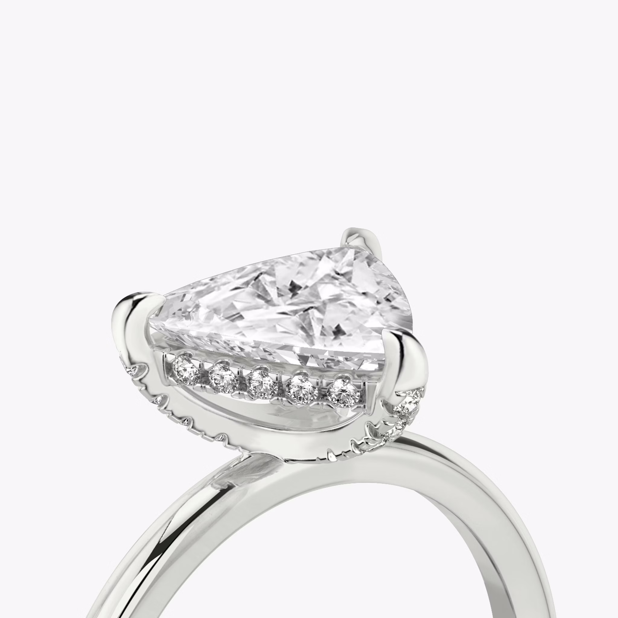 The Classic Hidden Halo | Trillion | 18k | White Gold | bandAccent: Plain | bandWidth: standard | prongStyle: Pavé | diamondOrientation: vertical | caratWeight: other