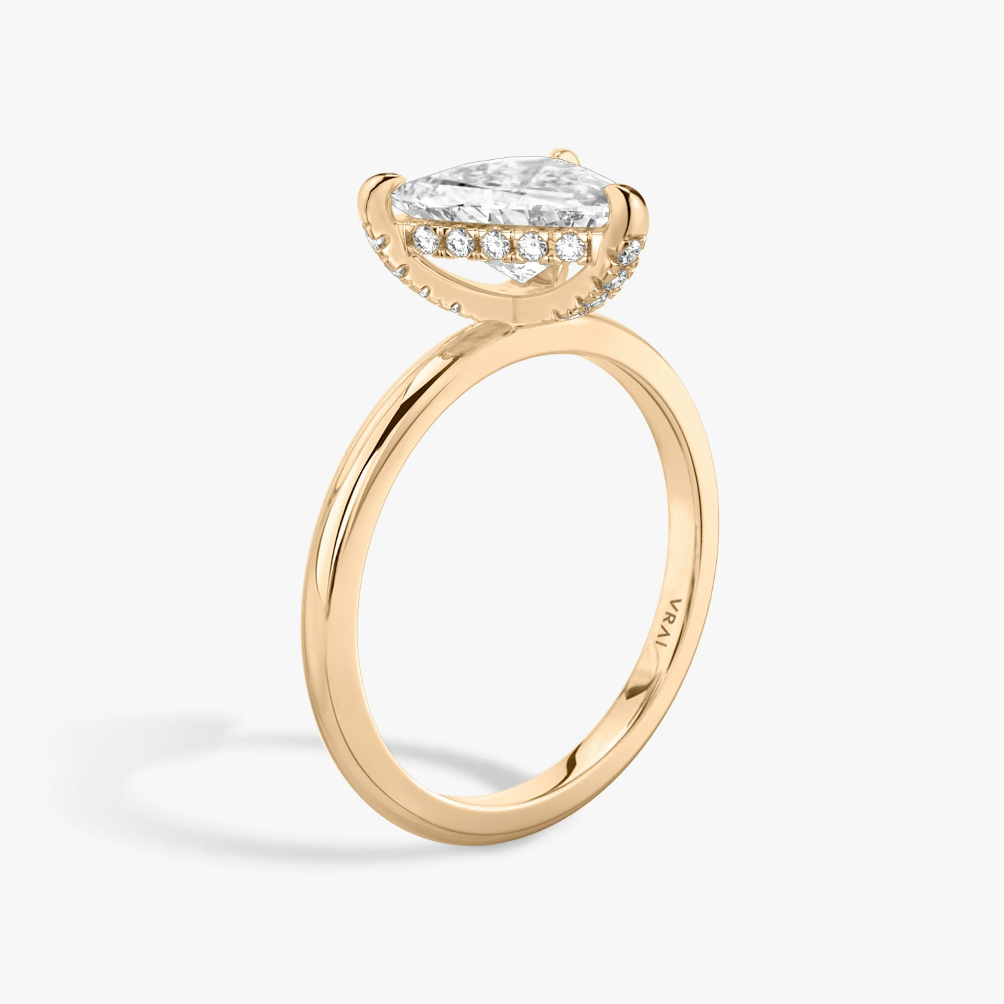 The Classic Hidden Halo | Trillion | 14k | Rose Gold | bandAccent: Plain | bandWidth: standard | prongStyle: Pavé | diamondOrientation: vertical | caratWeight: other
