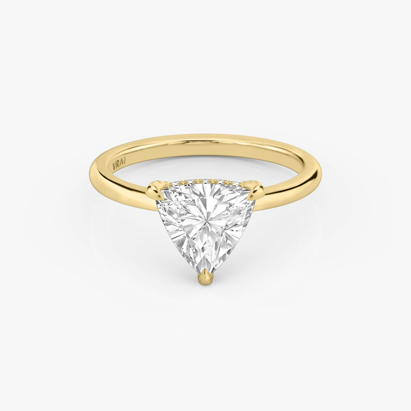 The Classic Hidden Halo | Trillion | 18k | Yellow Gold | bandAccent: Plain | bandWidth: standard | prongStyle: Pavé | diamondOrientation: vertical | caratWeight: other