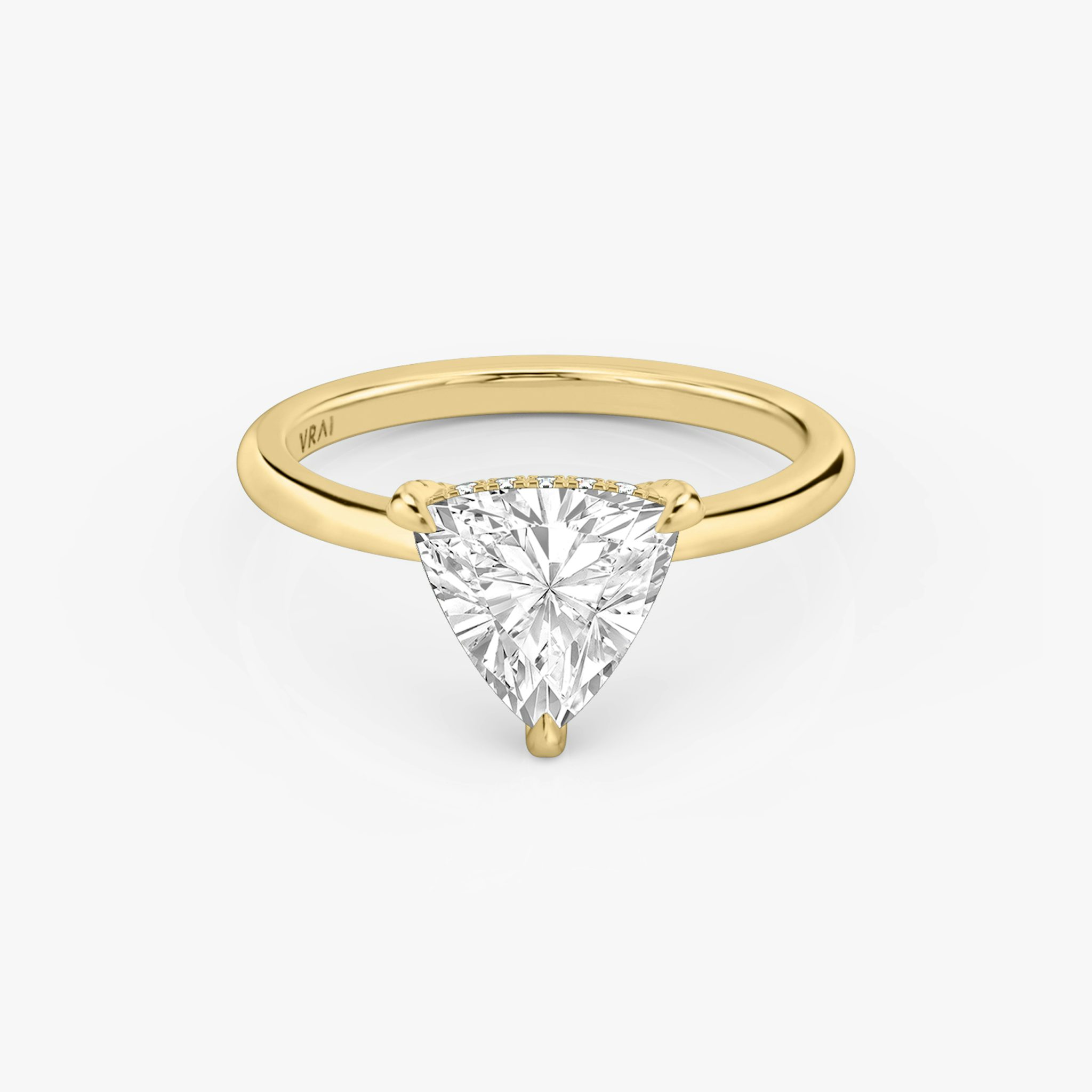 The Classic Hidden Halo | Trillion | 18k | Yellow Gold | bandAccent: Plain | bandWidth: standard | prongStyle: Pavé | diamondOrientation: vertical | caratWeight: other