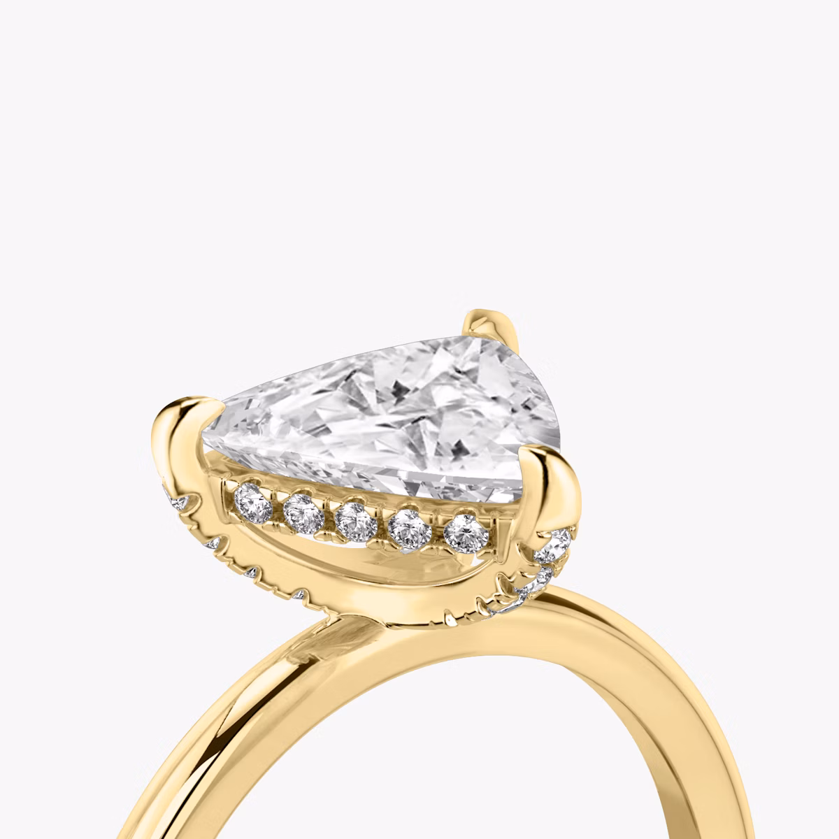 The Classic Hidden Halo | Trillion | 18k | Yellow Gold | bandAccent: Plain | bandWidth: standard | prongStyle: Pavé | diamondOrientation: vertical | caratWeight: other