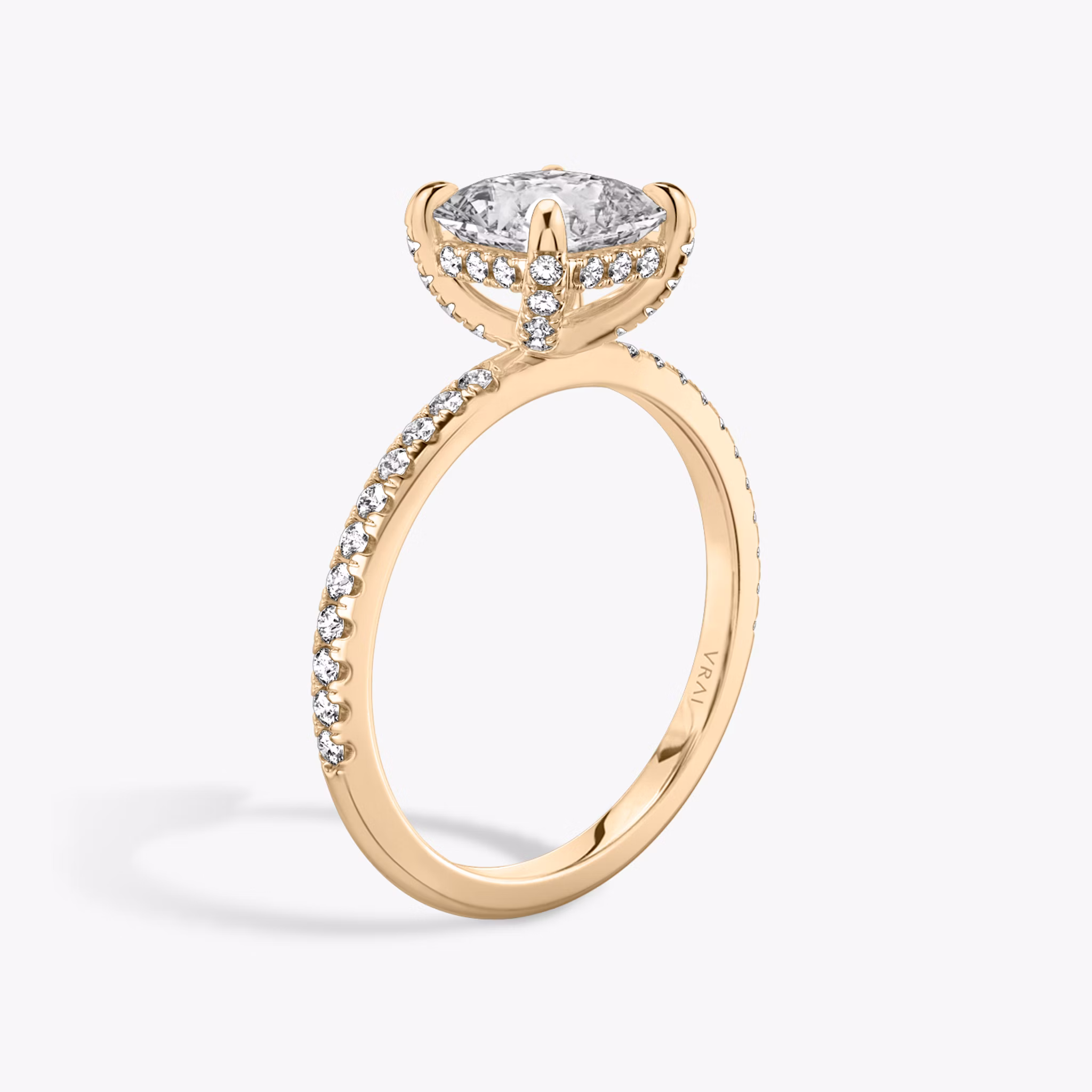 The Classic Hidden Halo | Asscher | 14k | Rose Gold | bandAccent: Pavé | bandWidth: standard | prongStyle: Pavé | diamondOrientation: vertical | caratWeight: other