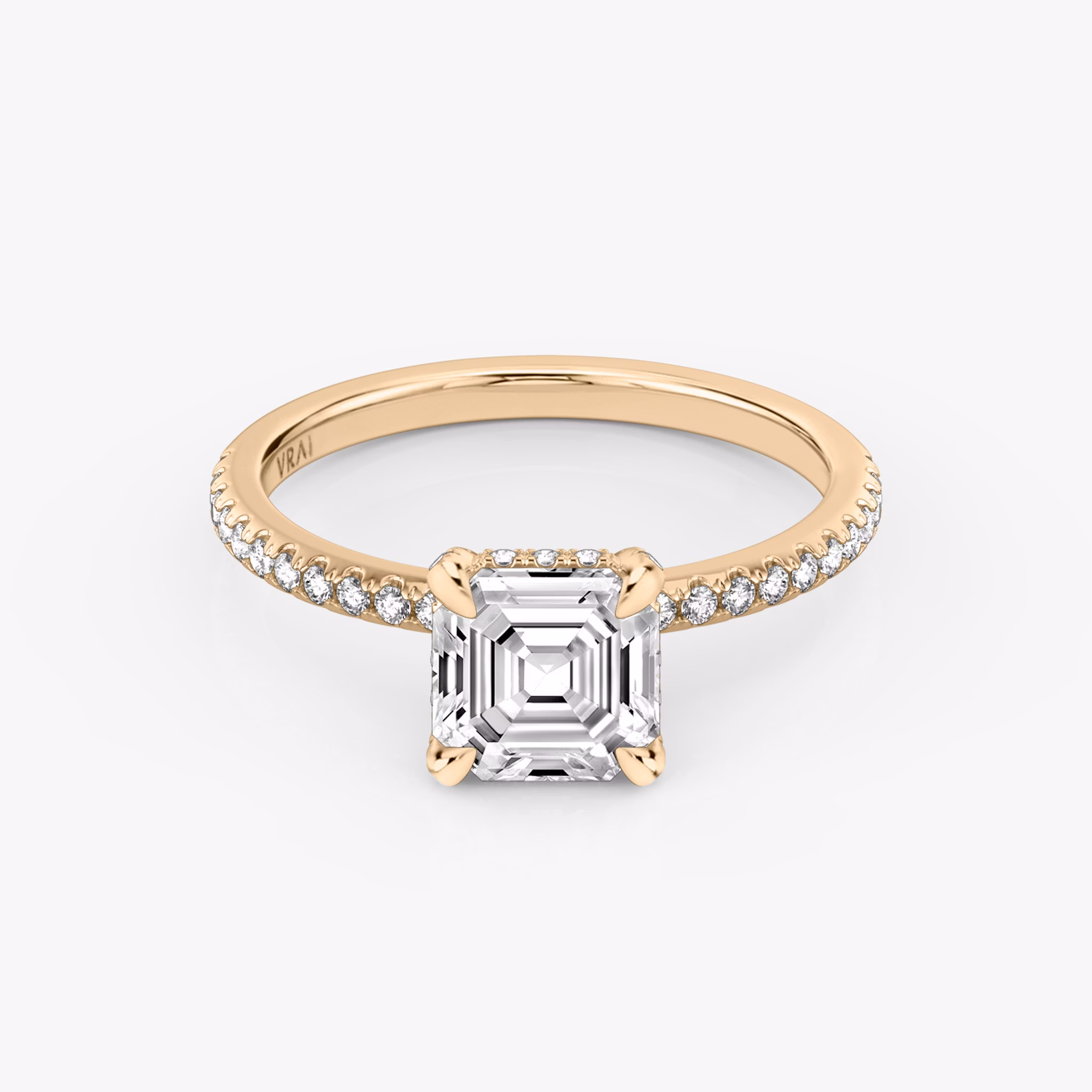 The Classic Hidden Halo | Asscher | 14k | Rose Gold | bandAccent: Pavé | bandWidth: standard | prongStyle: Pavé | diamondOrientation: vertical | caratWeight: other