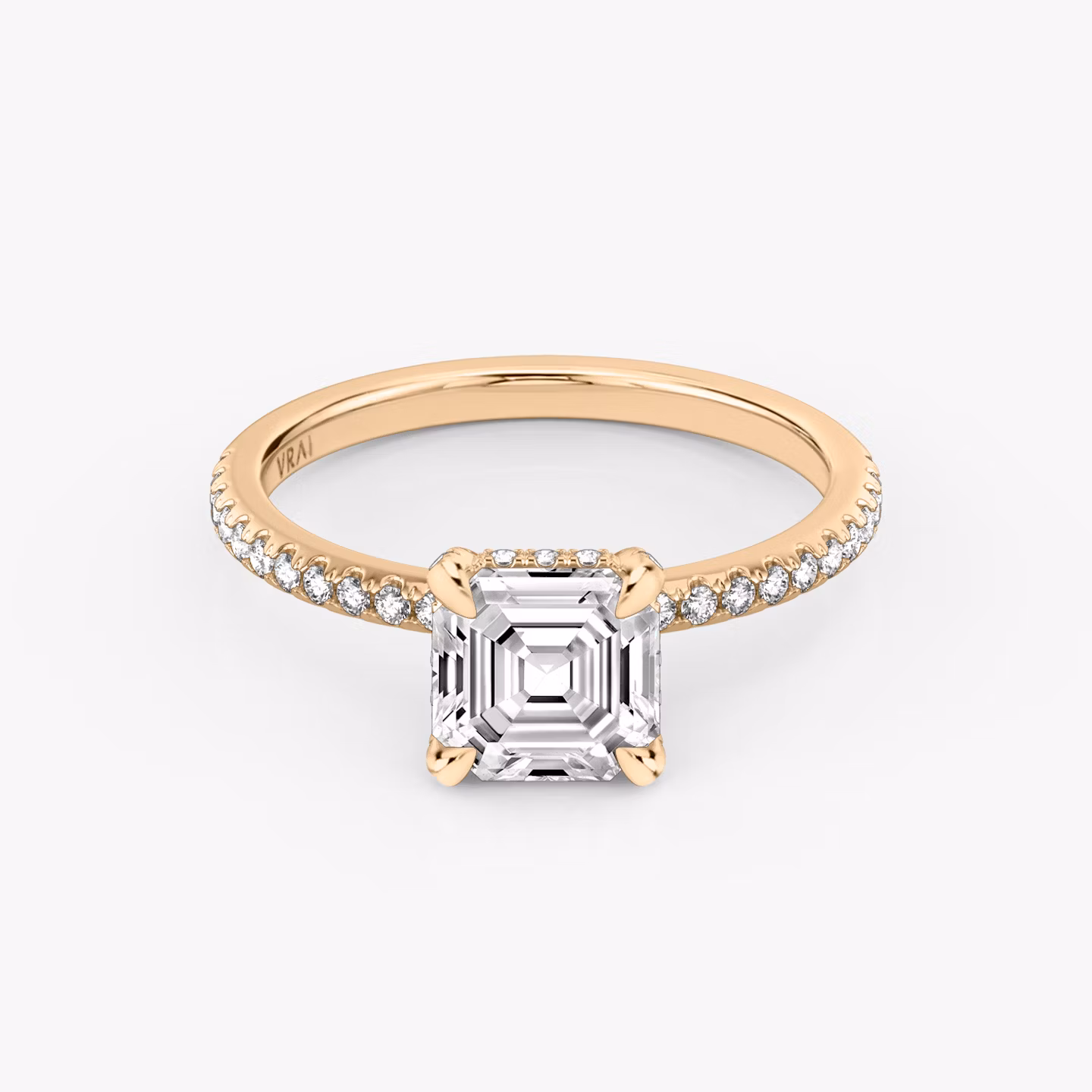 The Classic Hidden Halo | Asscher | 14k | Rose Gold | bandAccent: Pavé | bandWidth: standard | prongStyle: Pavé | diamondOrientation: vertical | caratWeight: other