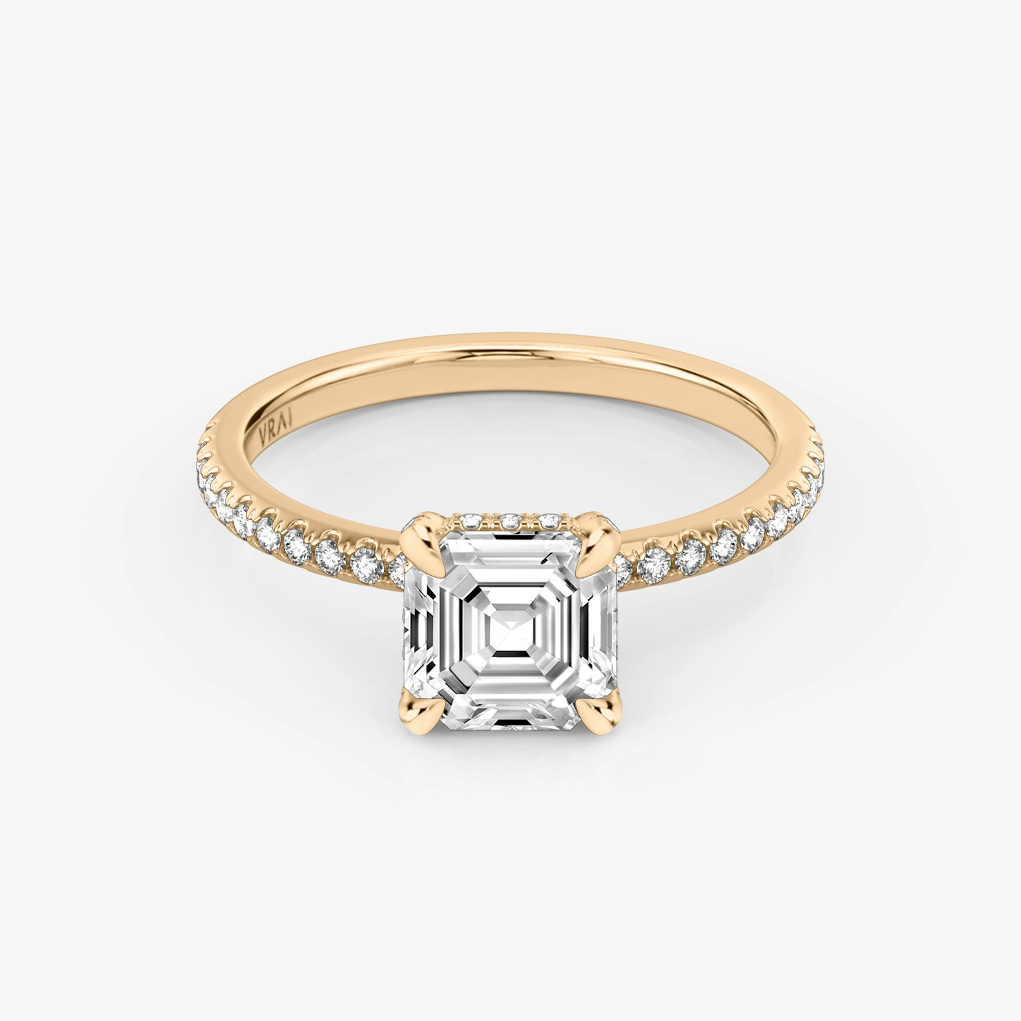 The Classic Hidden Halo | Asscher | 14k | Rose Gold | bandAccent: Pavé | bandWidth: standard | prongStyle: Pavé | diamondOrientation: vertical | caratWeight: other