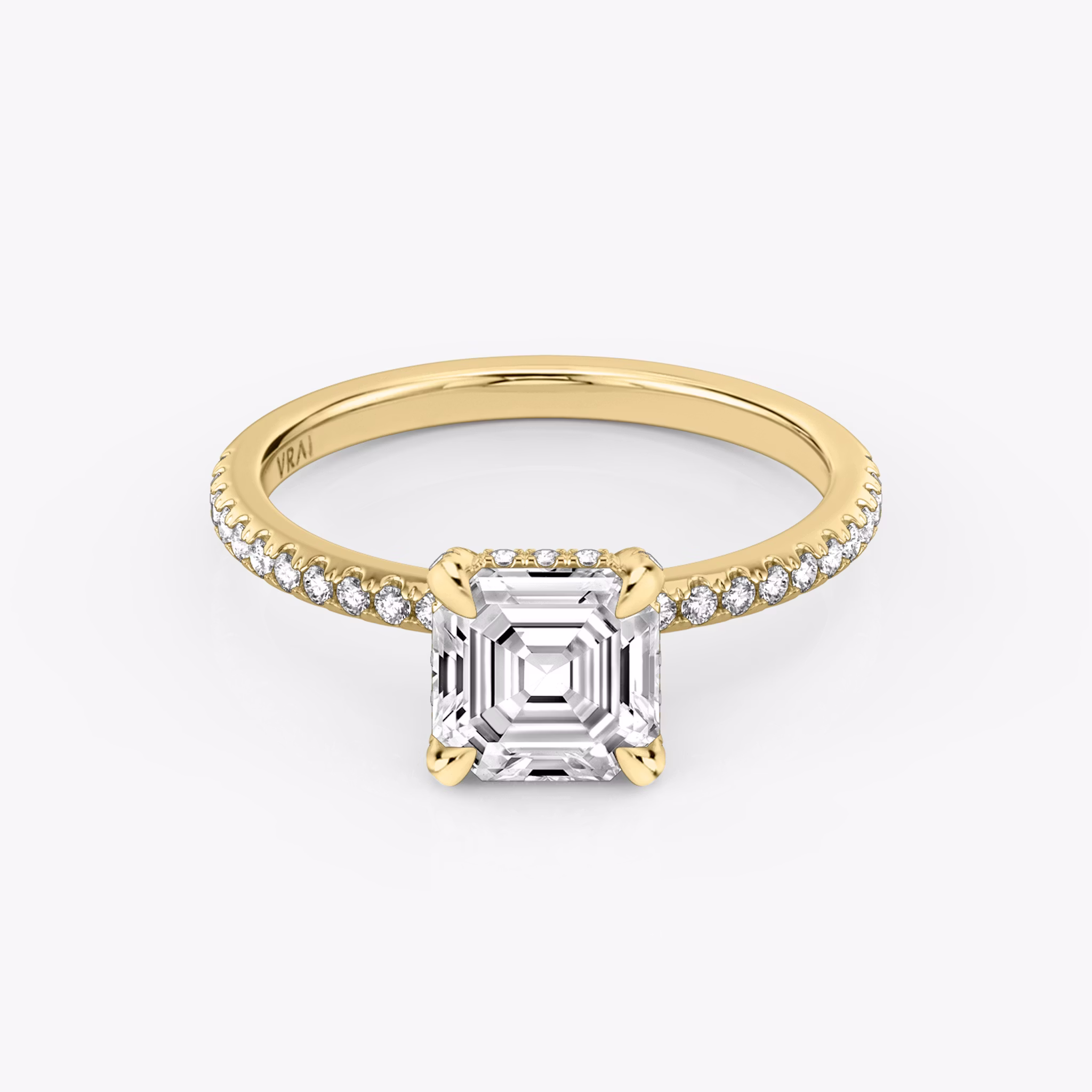 The Classic Hidden Halo | Asscher | 18k | Yellow Gold | bandAccent: Pavé | bandWidth: standard | prongStyle: Pavé | diamondOrientation: vertical | caratWeight: other