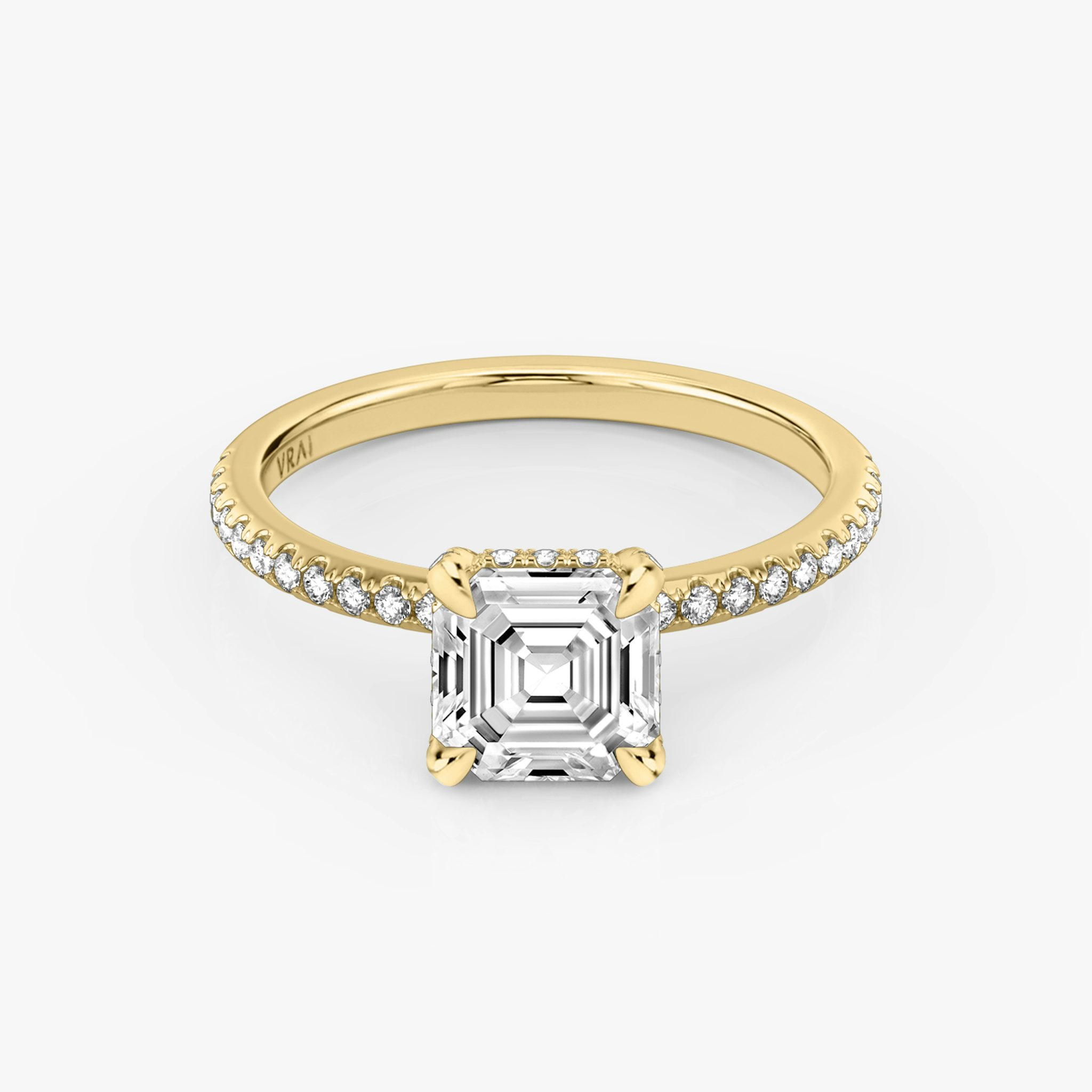 The Classic Hidden Halo | Asscher | 18k | Yellow Gold | bandAccent: Pavé | bandWidth: standard | prongStyle: Pavé | diamondOrientation: vertical | caratWeight: other
